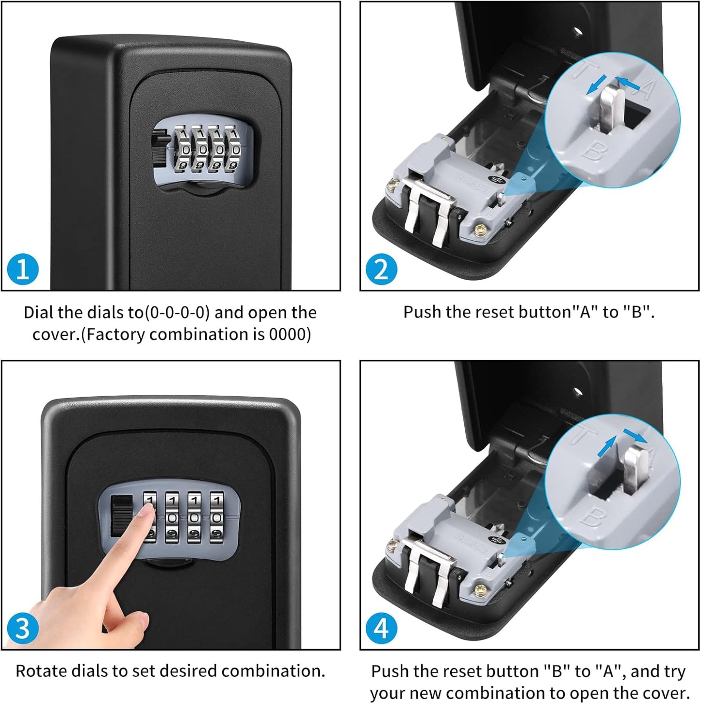 4-Digit Combination Lock Box - Wall Mounted Key Safe, Waterproof