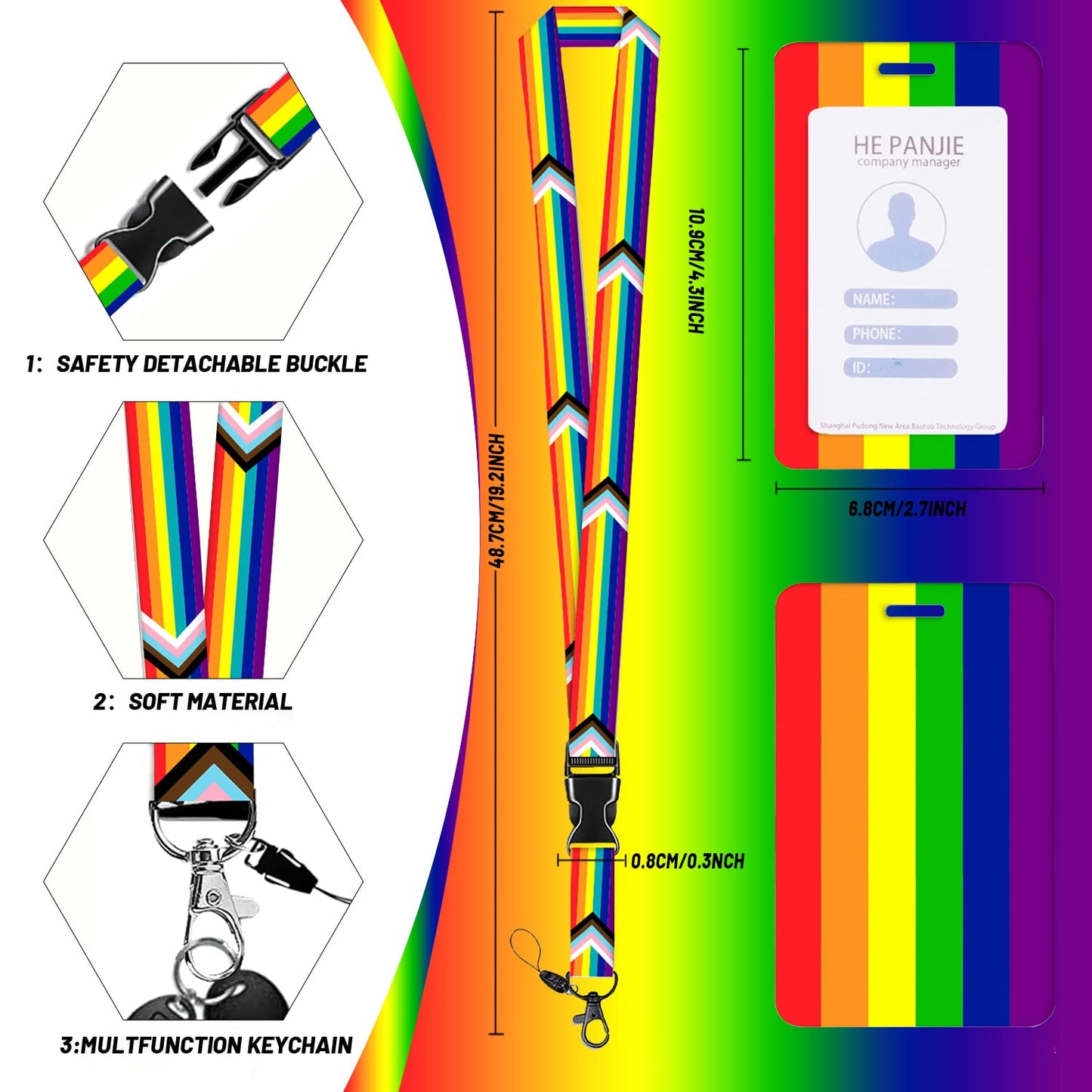 Rainbow Badge Holder with Lanyard - Retractable ID Holder for Keys