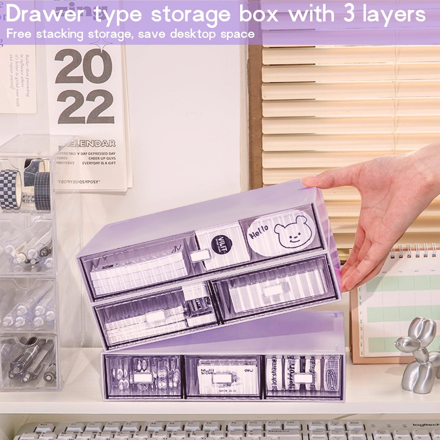 Stackable 3-Tier Desk Organizer with 6 Drawers - Purple-CentralDepot247