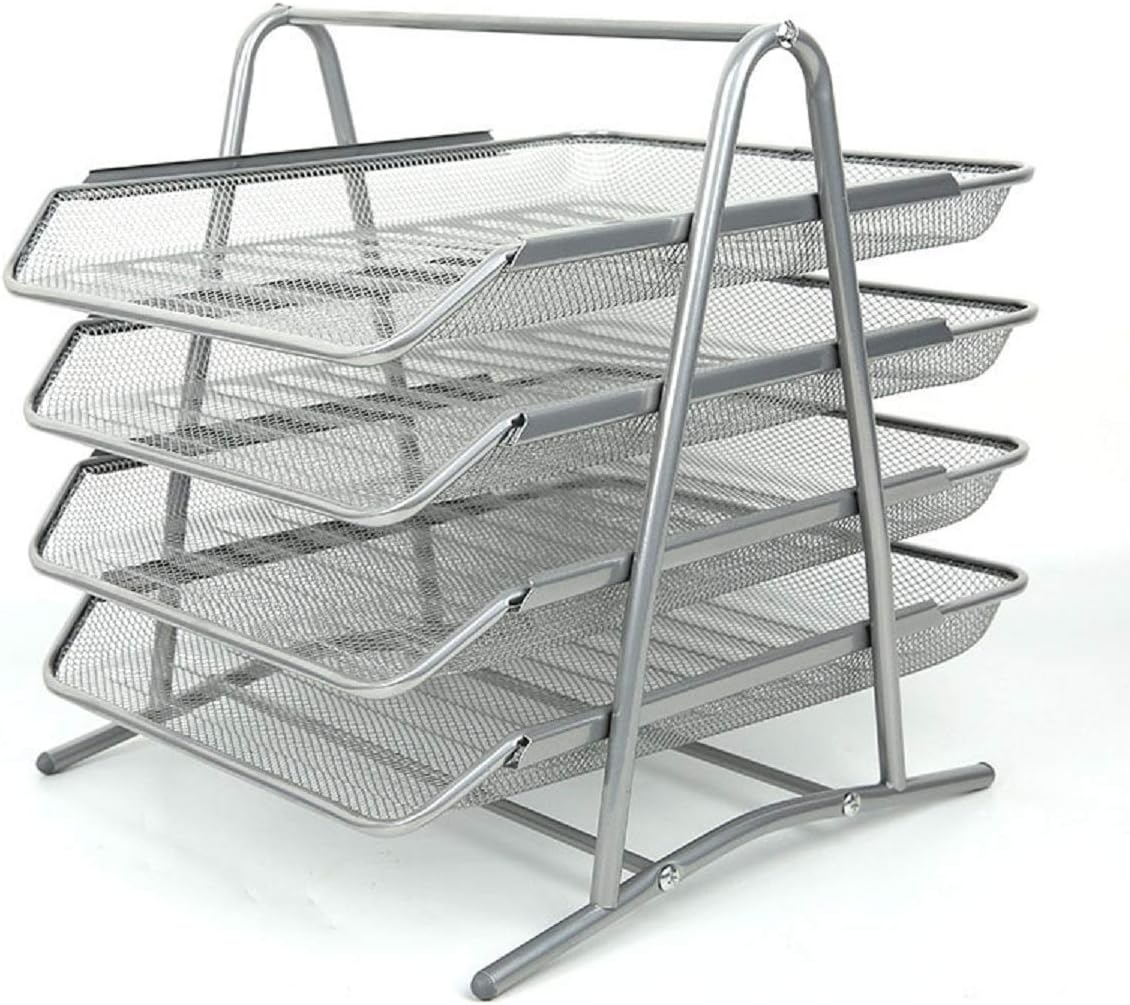 Silver Wire Mesh 4 Tier Letter Tray - A4 Document Organizer-CentralDepot247