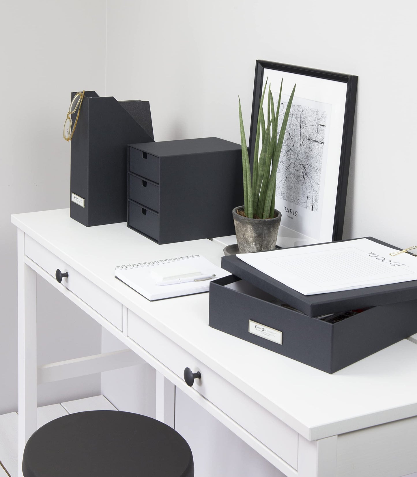 Standing Magazine Storage Box with Label - Document Holder - Black Speckled