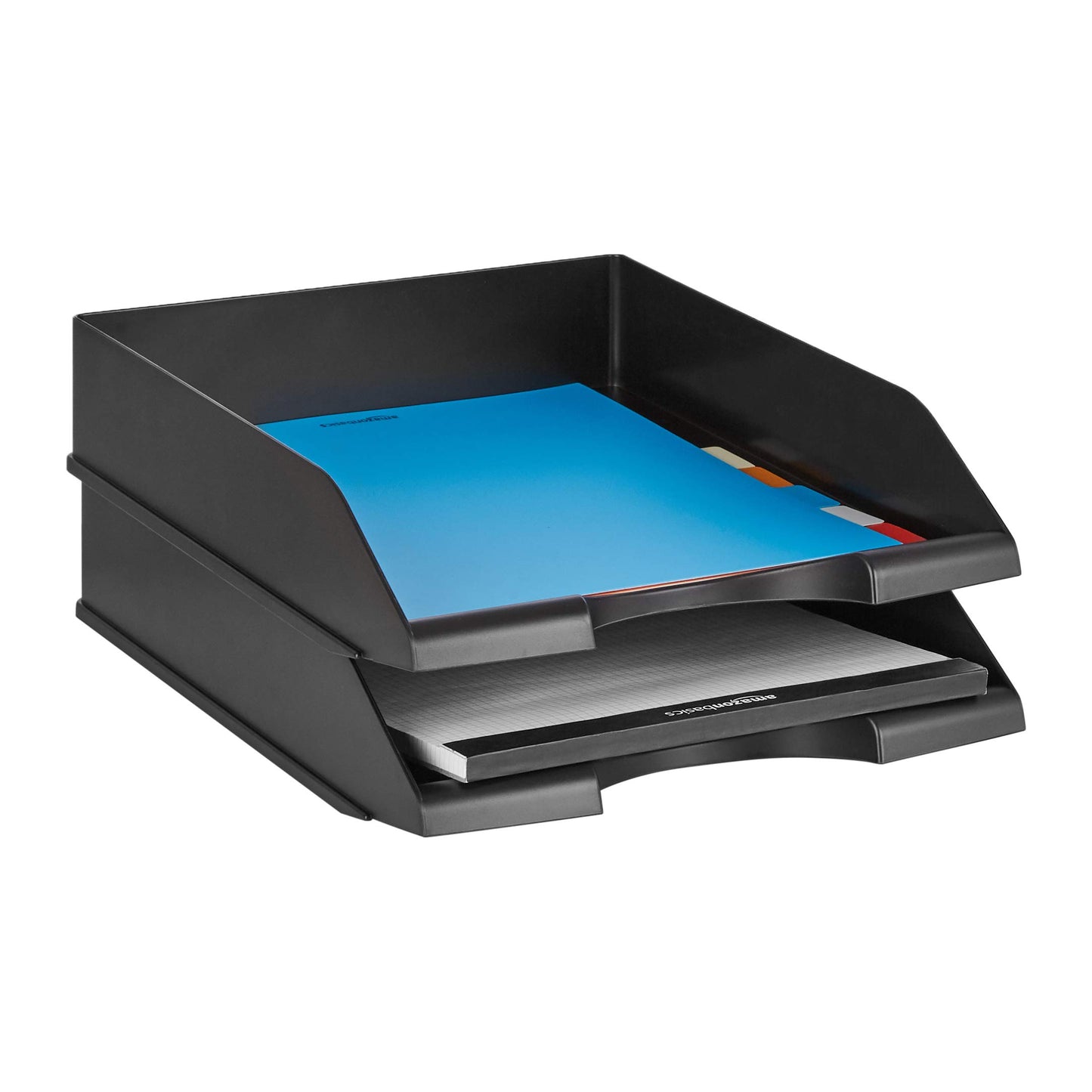 Rectangular Stackable Office Letter Trays - Pack of 2, Black-CentralDepot247