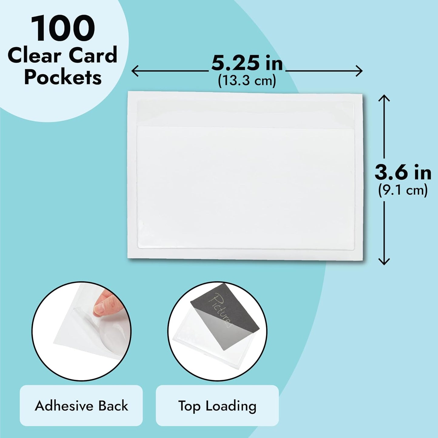 100 Pack Clear Self-Adhesive Pocket Label Holders for 3x5 Index Cards