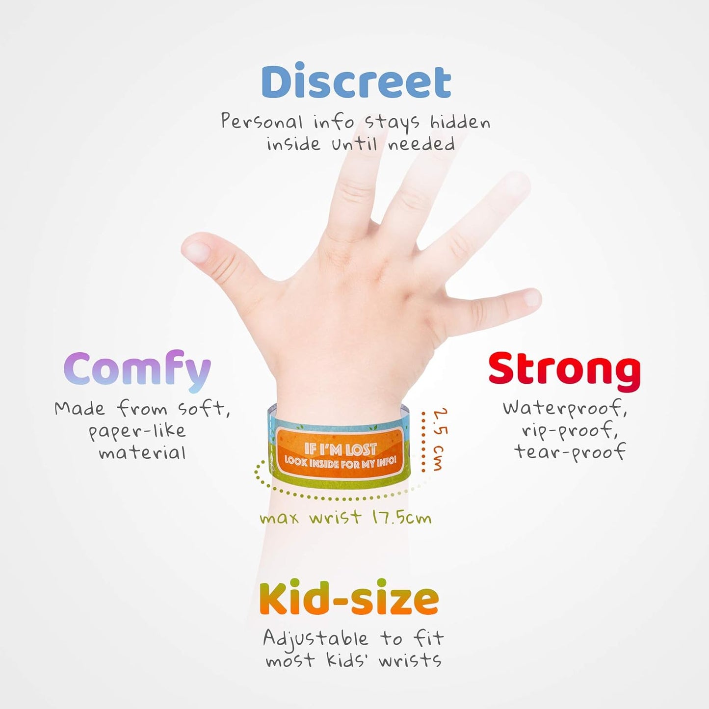 Printlike 15 Pack Travel ID Safety Wristbands for Kids