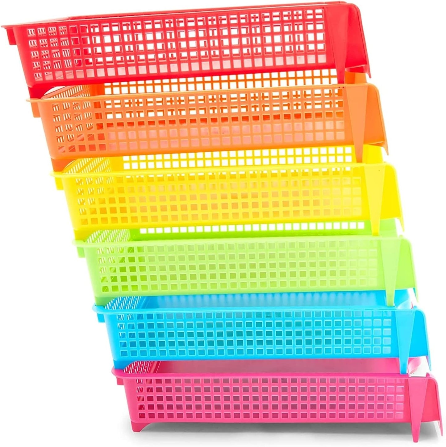 Set of 6 Colorful Rainbow Stacking Paper Trays for Organizing-CentralDepot247
