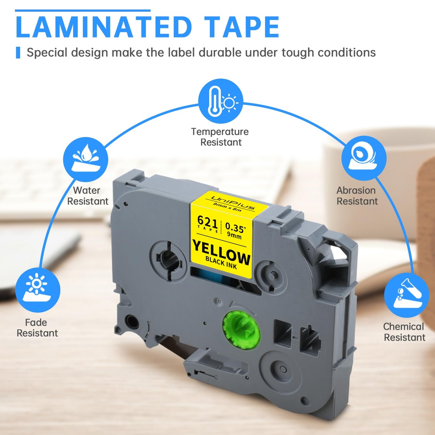 UniPlus Compatible TZe Black on Yellow Label Tape 9mm Replacement 4-Pack
