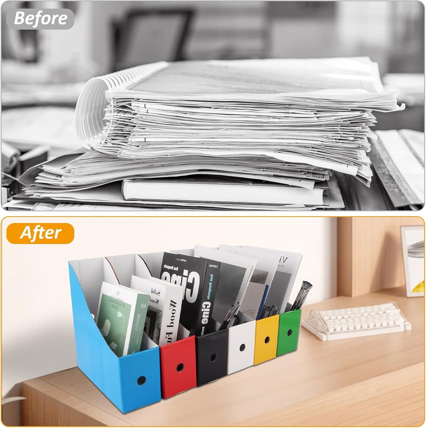 ZOFUN 12 Pcs Cardboard Magazine File Holders, 26 x 27 x 9 cm, 6 Colors