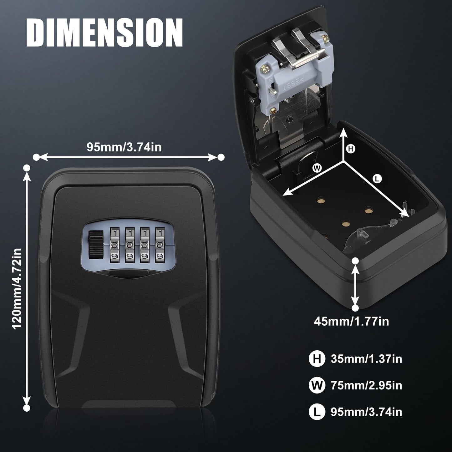 Extra Large Wall Mounted Key Lock Box for 10 Keys and Cards