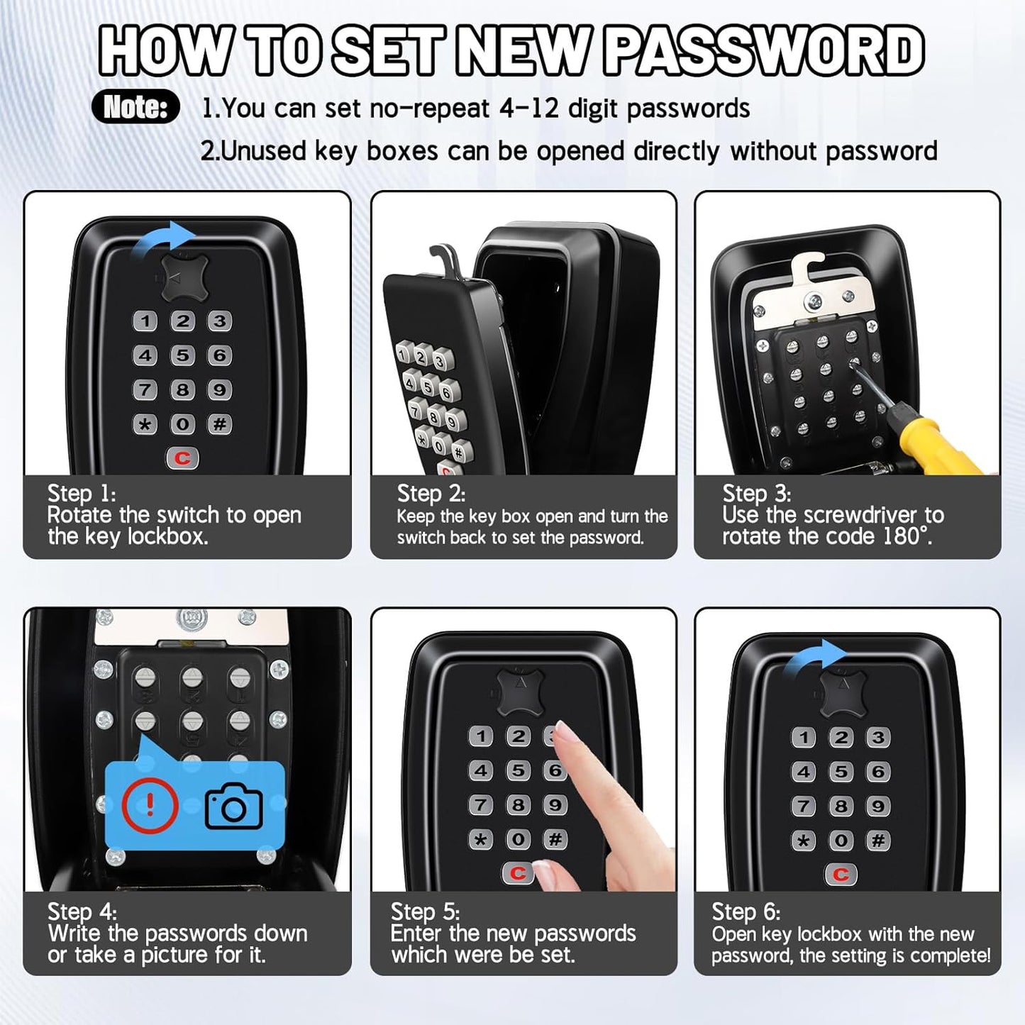 Wall Mounted Key Safe Box - 12-Digit Combination, Waterproof, Extra Large