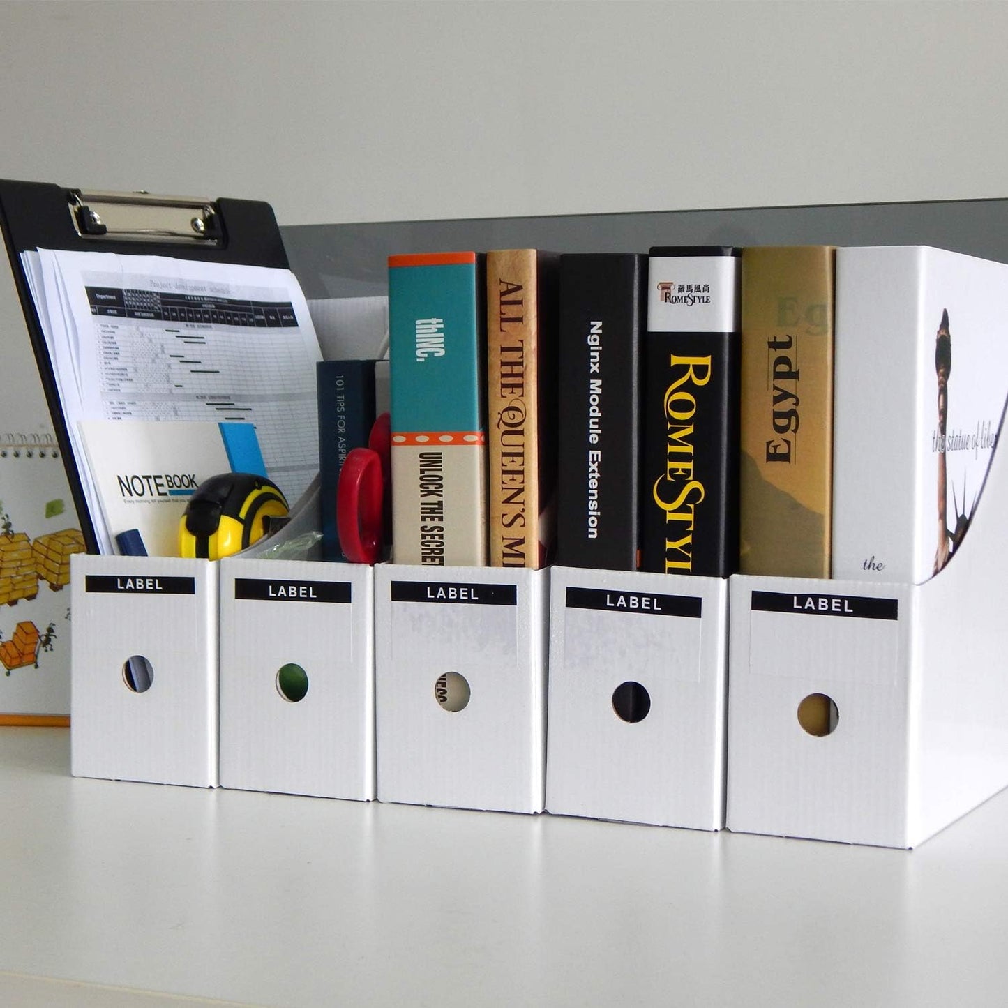 TOSSOW Kraft Paper Storage Box 5pcs Magazine Holder - White