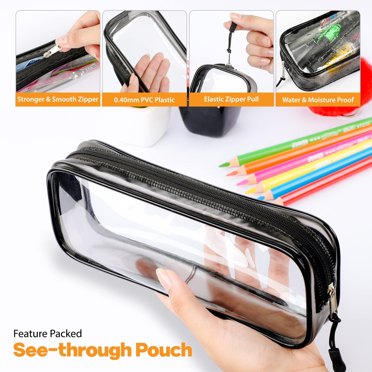 Stylish Transparent Pencil Case - 22x4x9 cm for Stationery & Travel-CentralDepot247