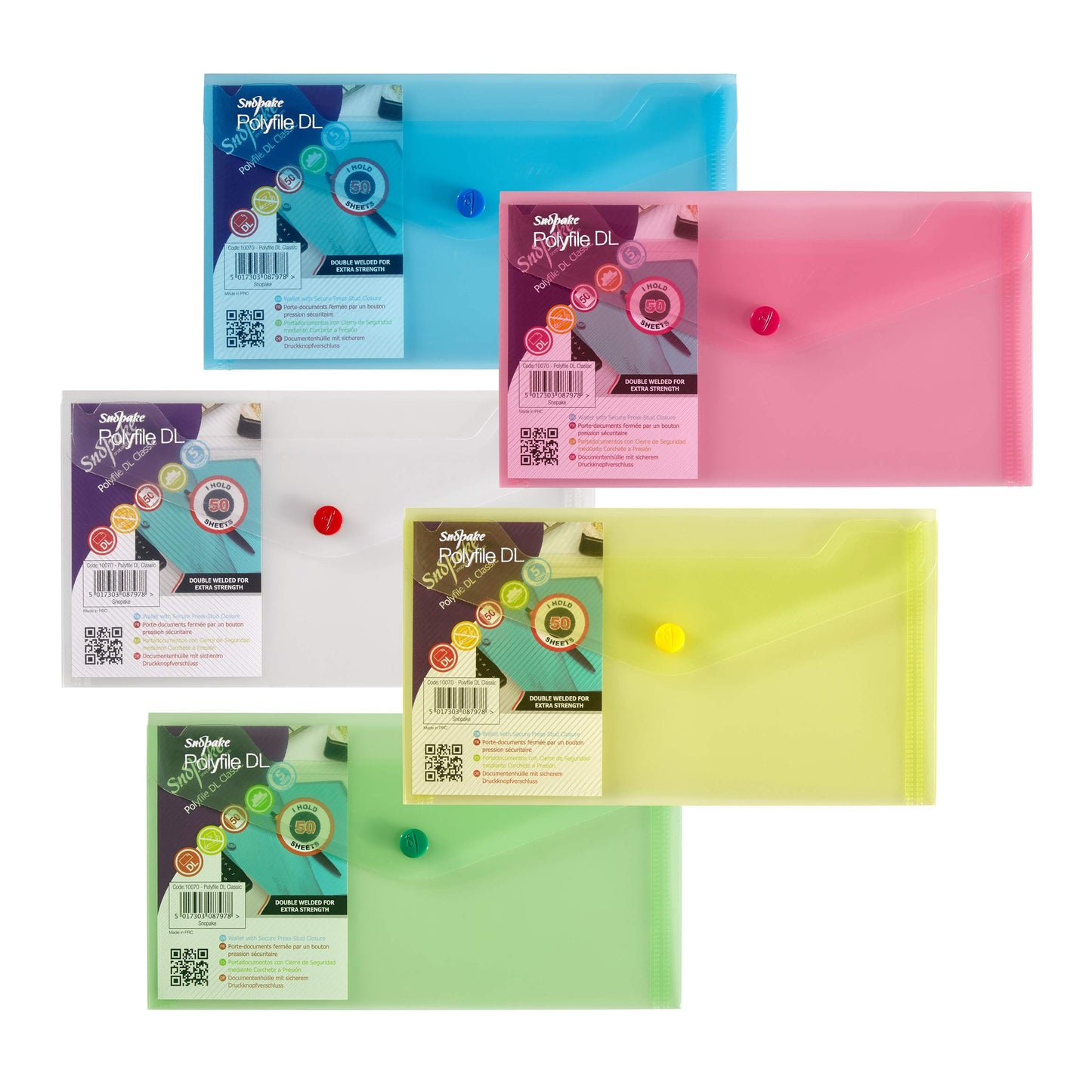 Snopake DL Polyfile Popper Wallet with Press Stud Closure – Pack of 5