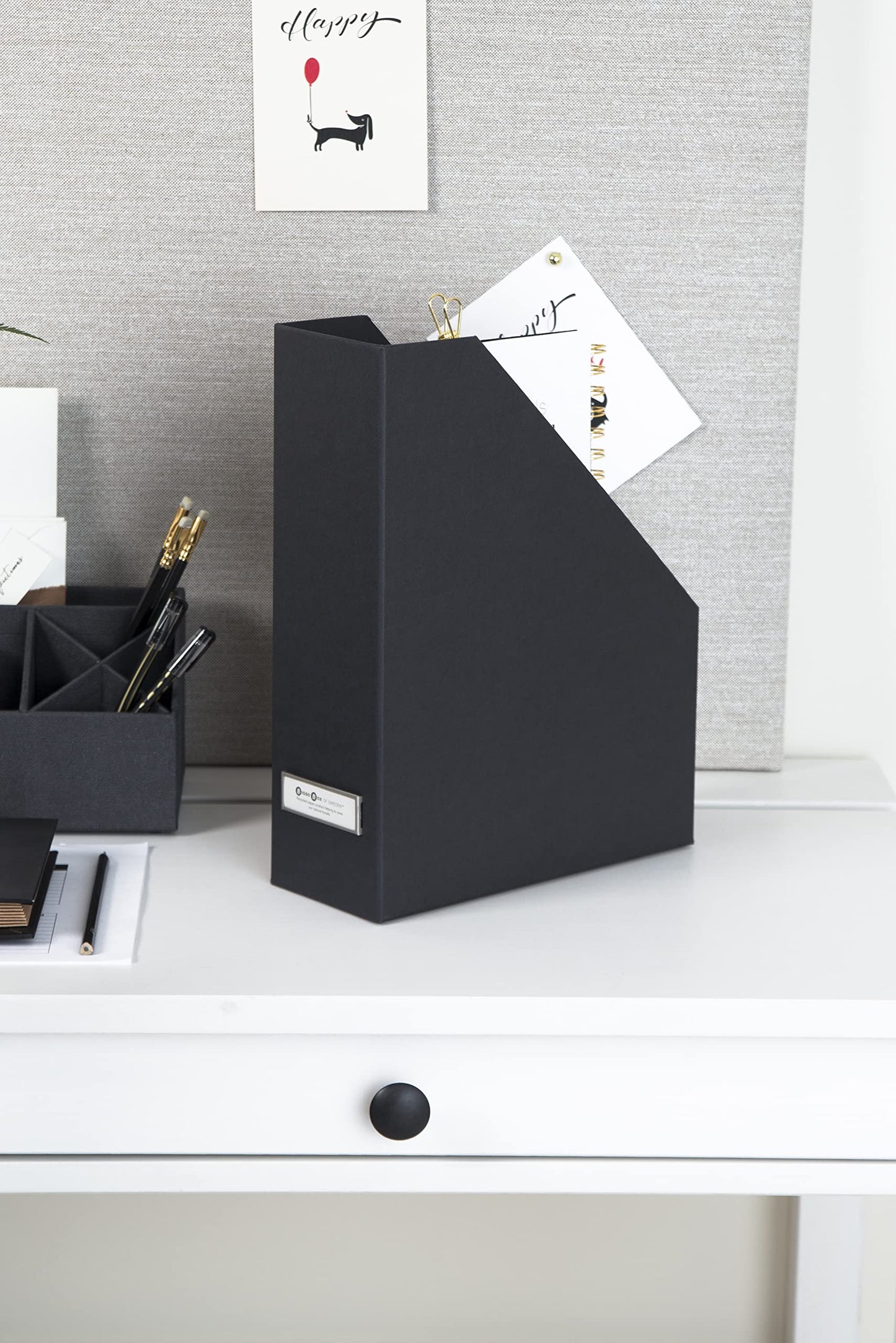 Standing Magazine Storage Box with Label - Document Holder - Black Speckled