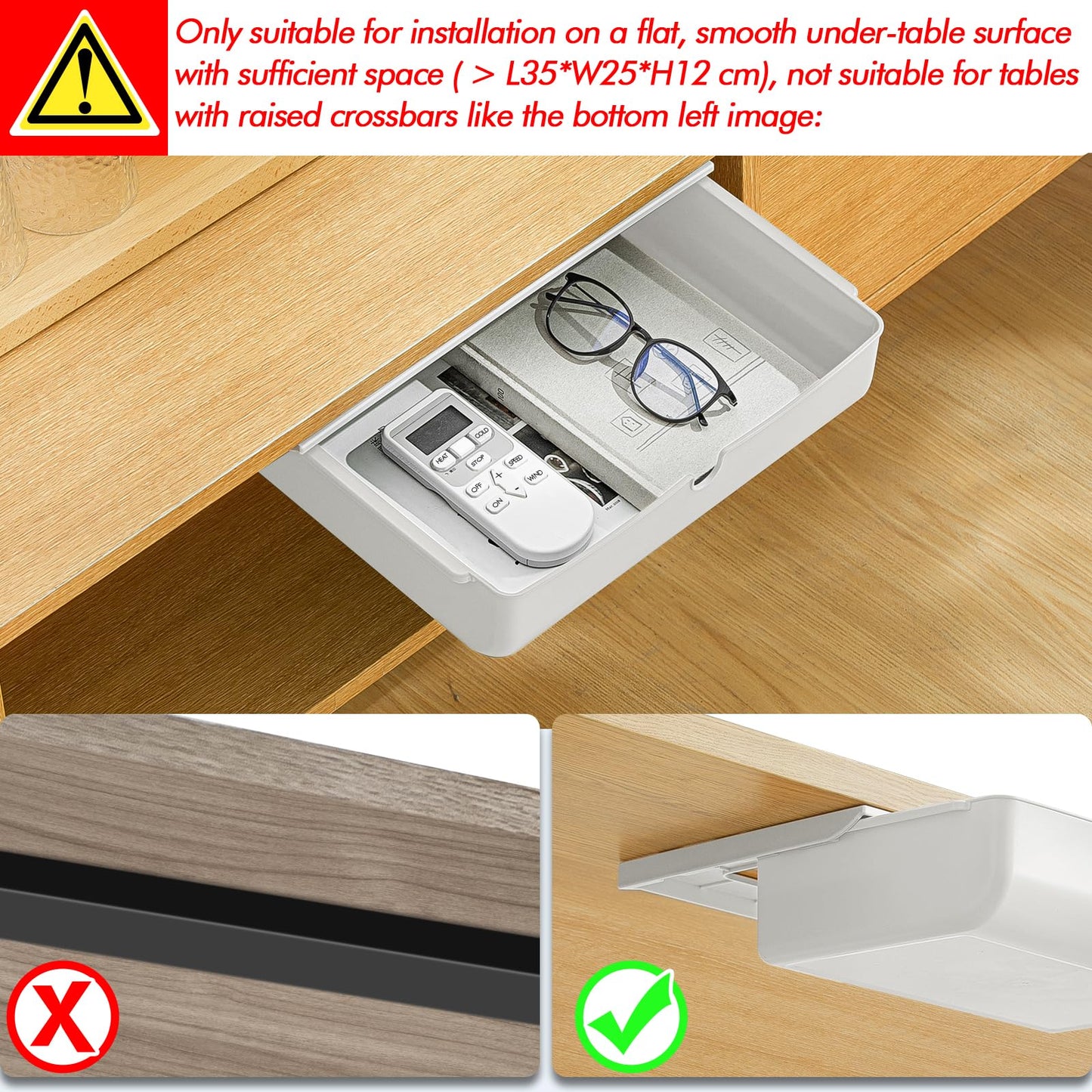 Under Desk Drawer Storage Organizer - Large Size White 2 Pack-CentralDepot247