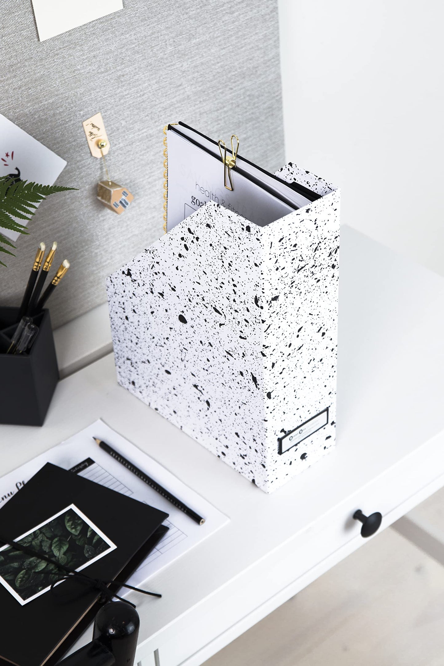 Standing Magazine Storage Box with Label - Document Holder - Black Speckled