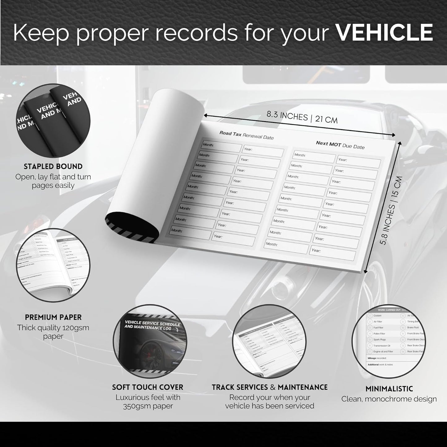 Vehicle Service Schedule & Maintenance Log Book | A5, Minimalistic Design-CentralDepot247