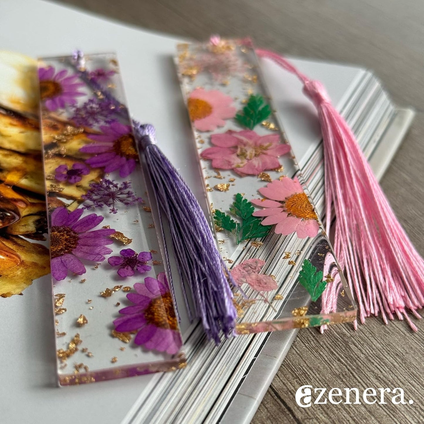 Pressed Flower Bookmarks (2 Pack) - Handmade Floral Resin Tassels