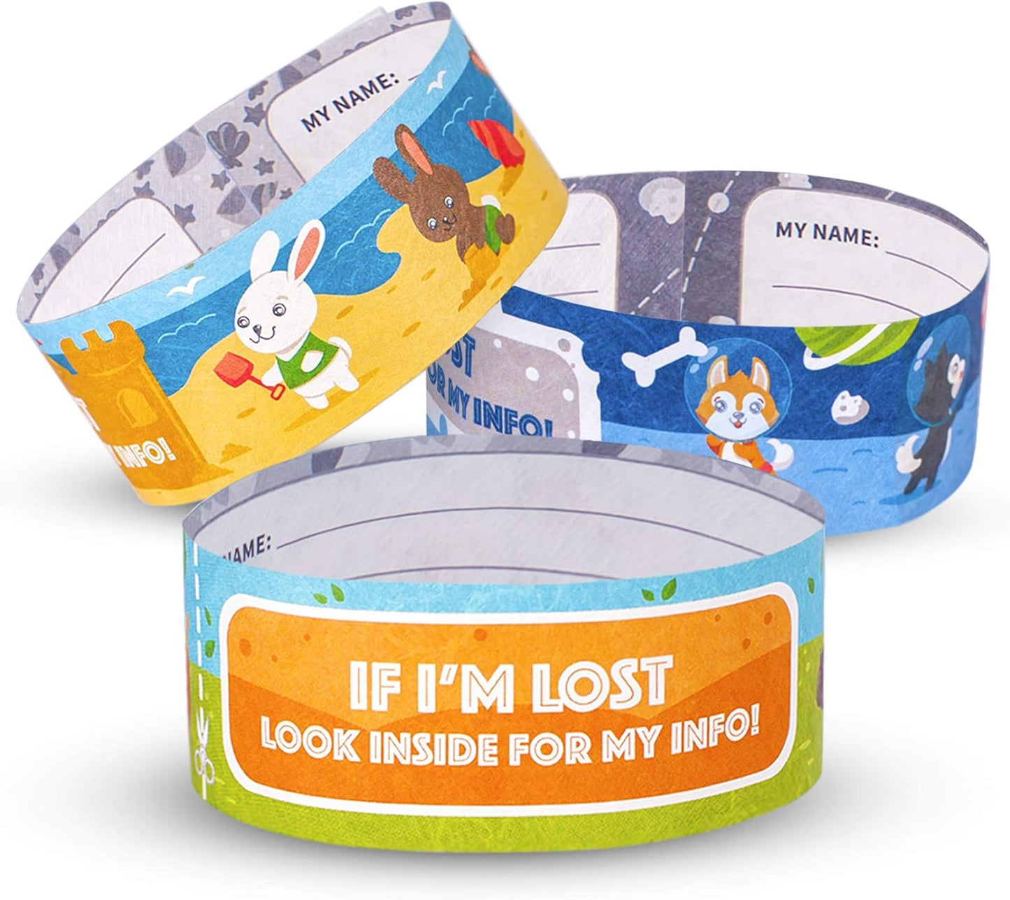 Printlike 15 Pack Travel ID Safety Wristbands for Kids