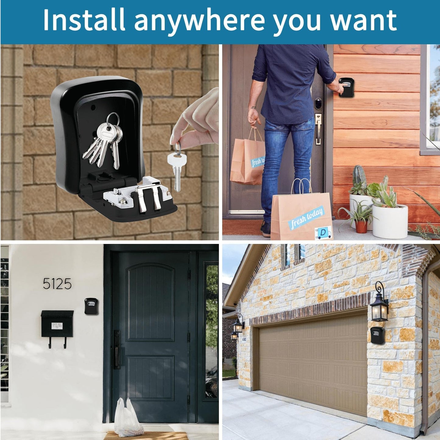 Wall Mounted Key Safe - 4 Digit Combination Lock Box for Indoor/Outdoor