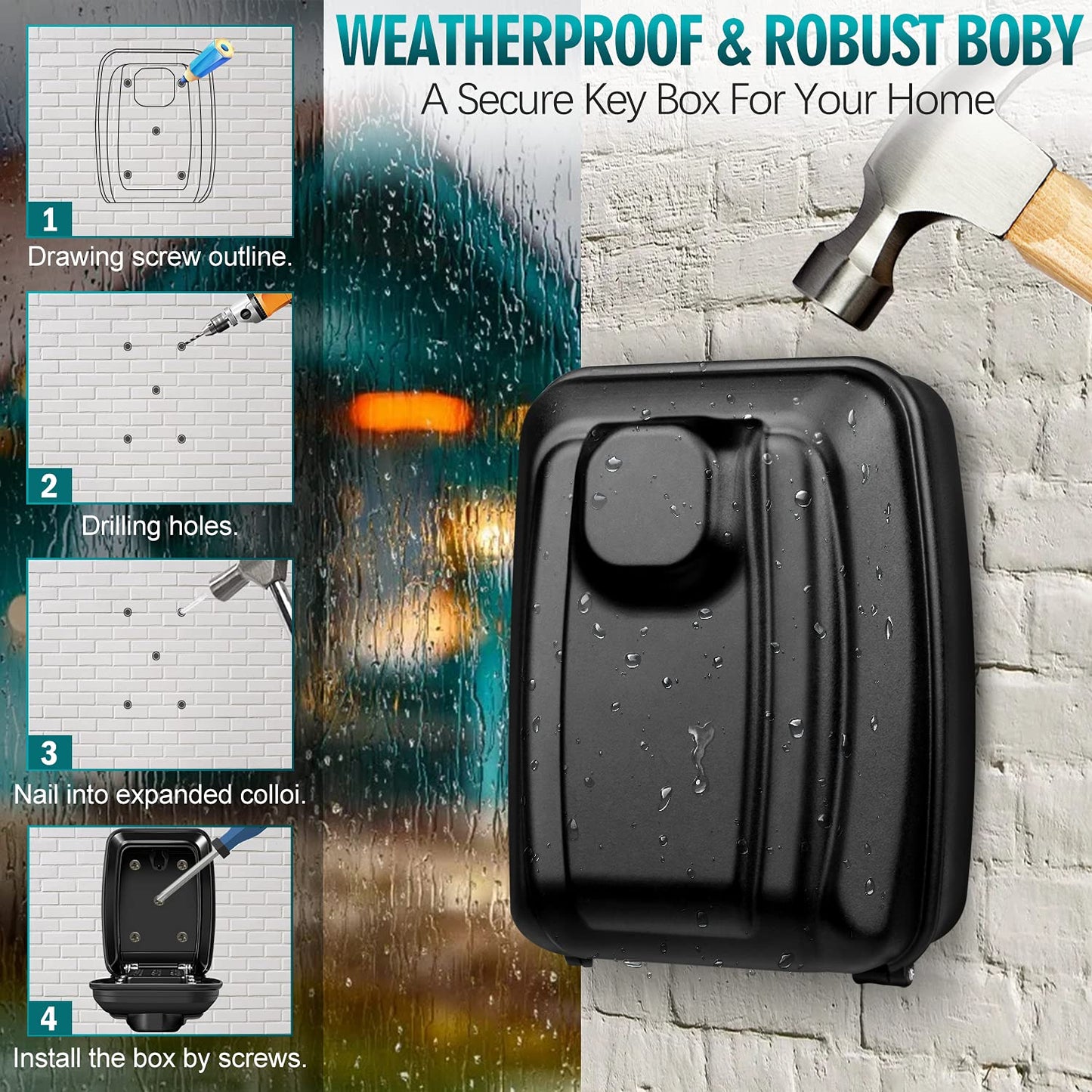 Wall Mounted 12 Digit Combination Key Safe Box for Outdoor Security