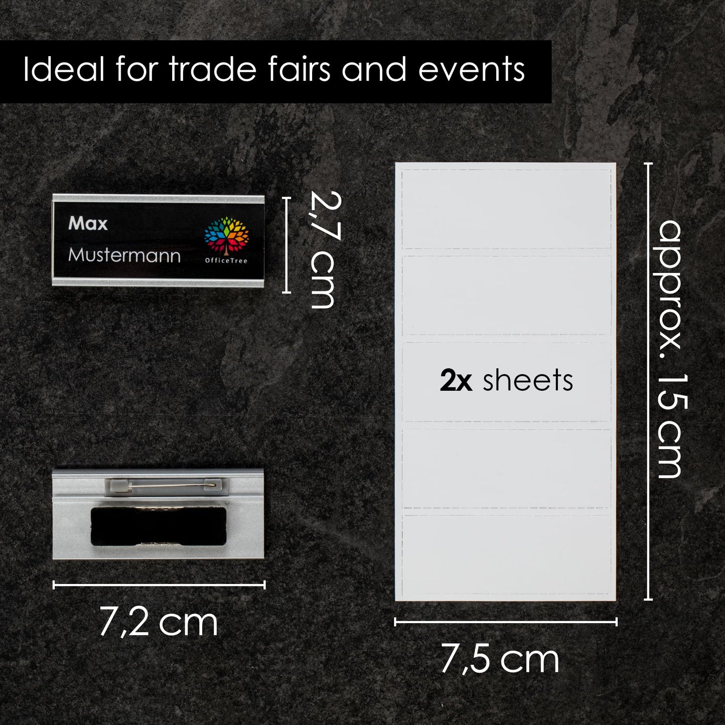 10 x Aluminium Name Badges with Magnet and Pin for Events