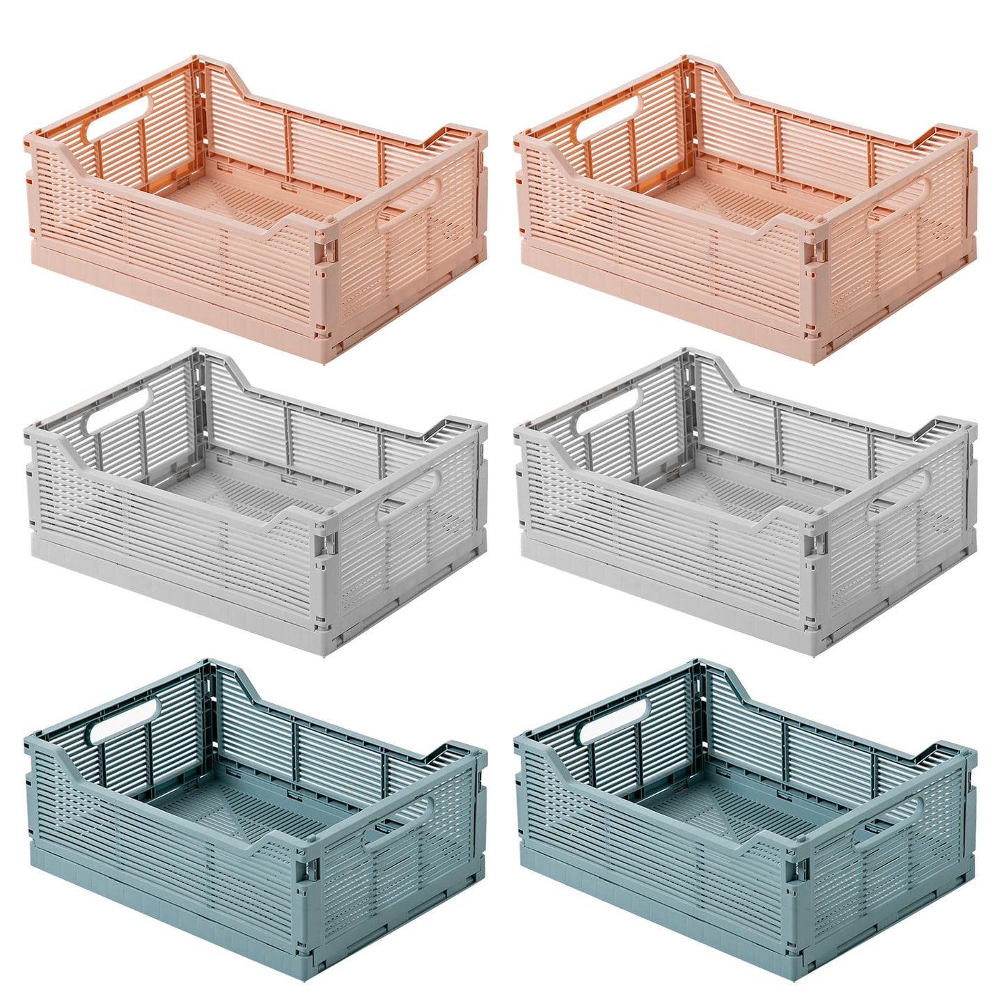 Stackable Storage Baskets - Pack of 6 Pastel Folding Crates-CentralDepot247