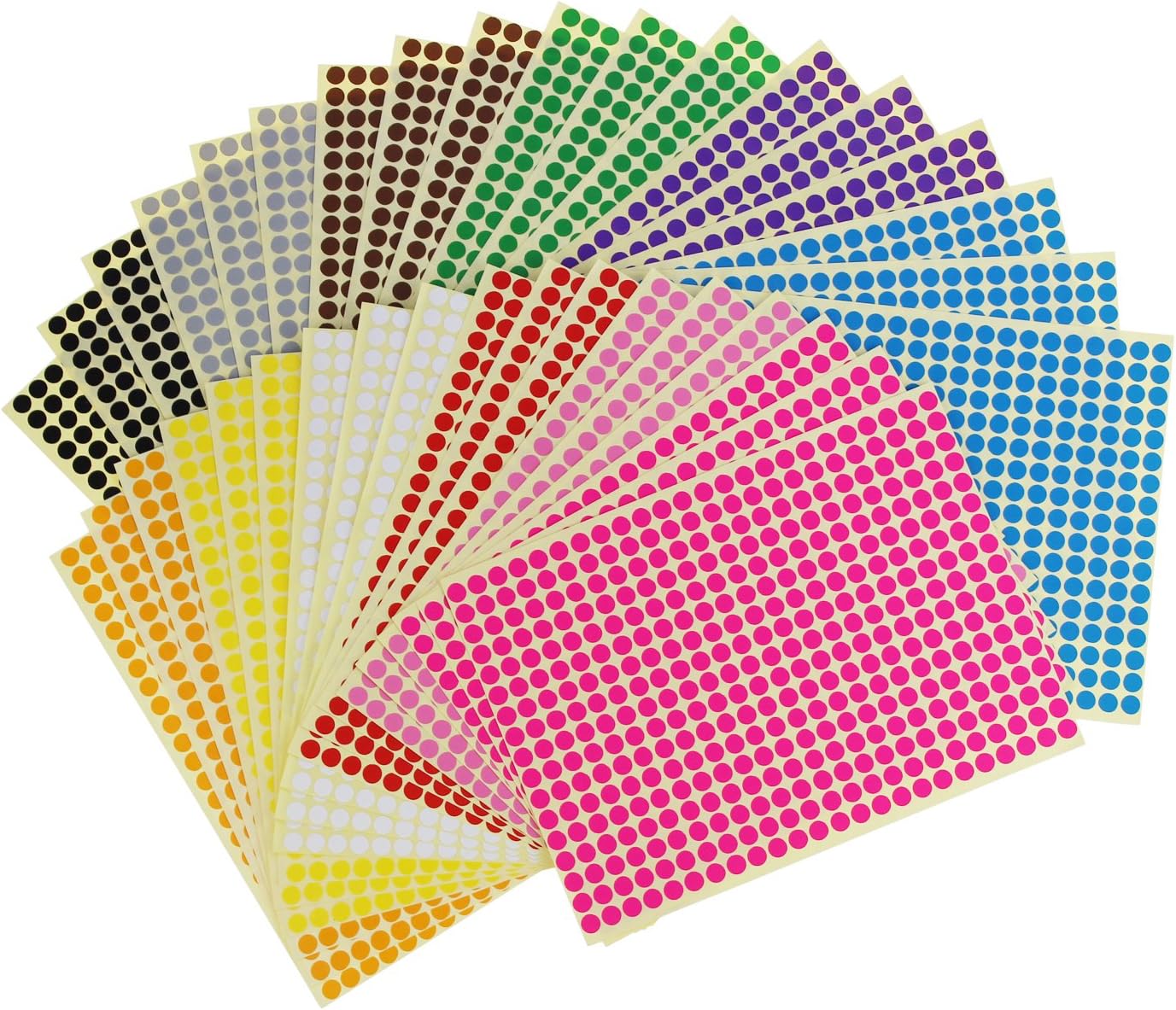 Removable Sticky Color Coding Labels, 6mm, 12 Colors, 14688 Dots