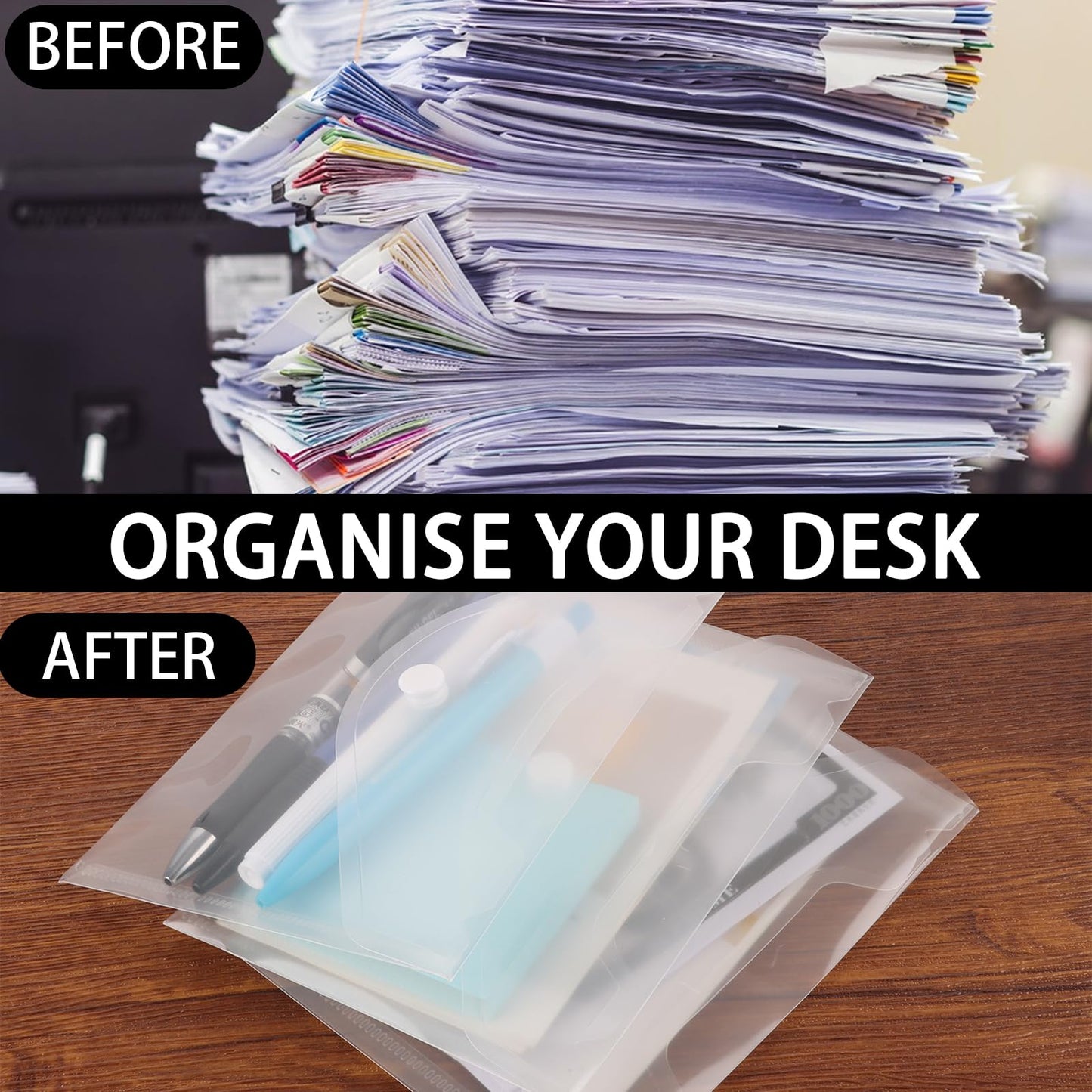 SHUESS 50 Pcs A6 Plastic Wallets - Clear Envelopes for Home & Office