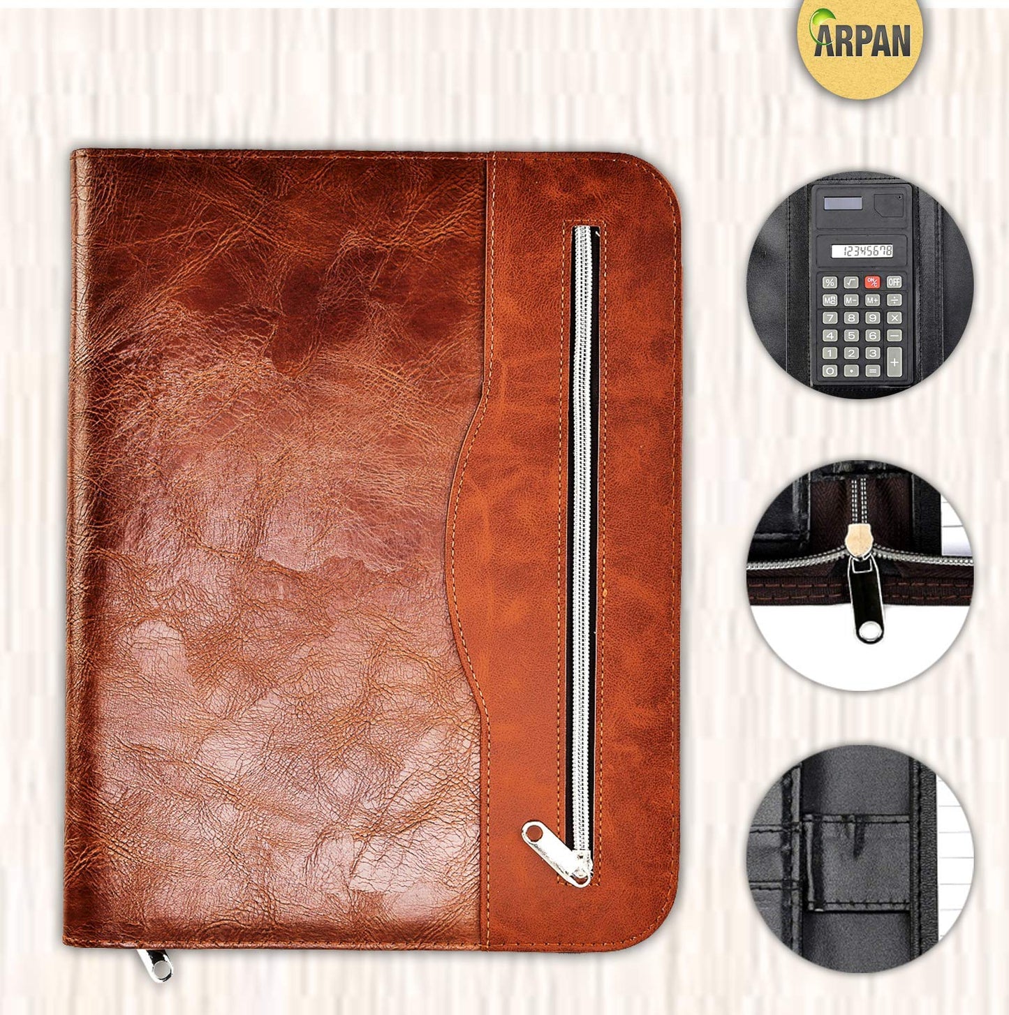 Soft Touch Conference Folder Portfolio A4 with Calculator - Brown-CentralDepot247