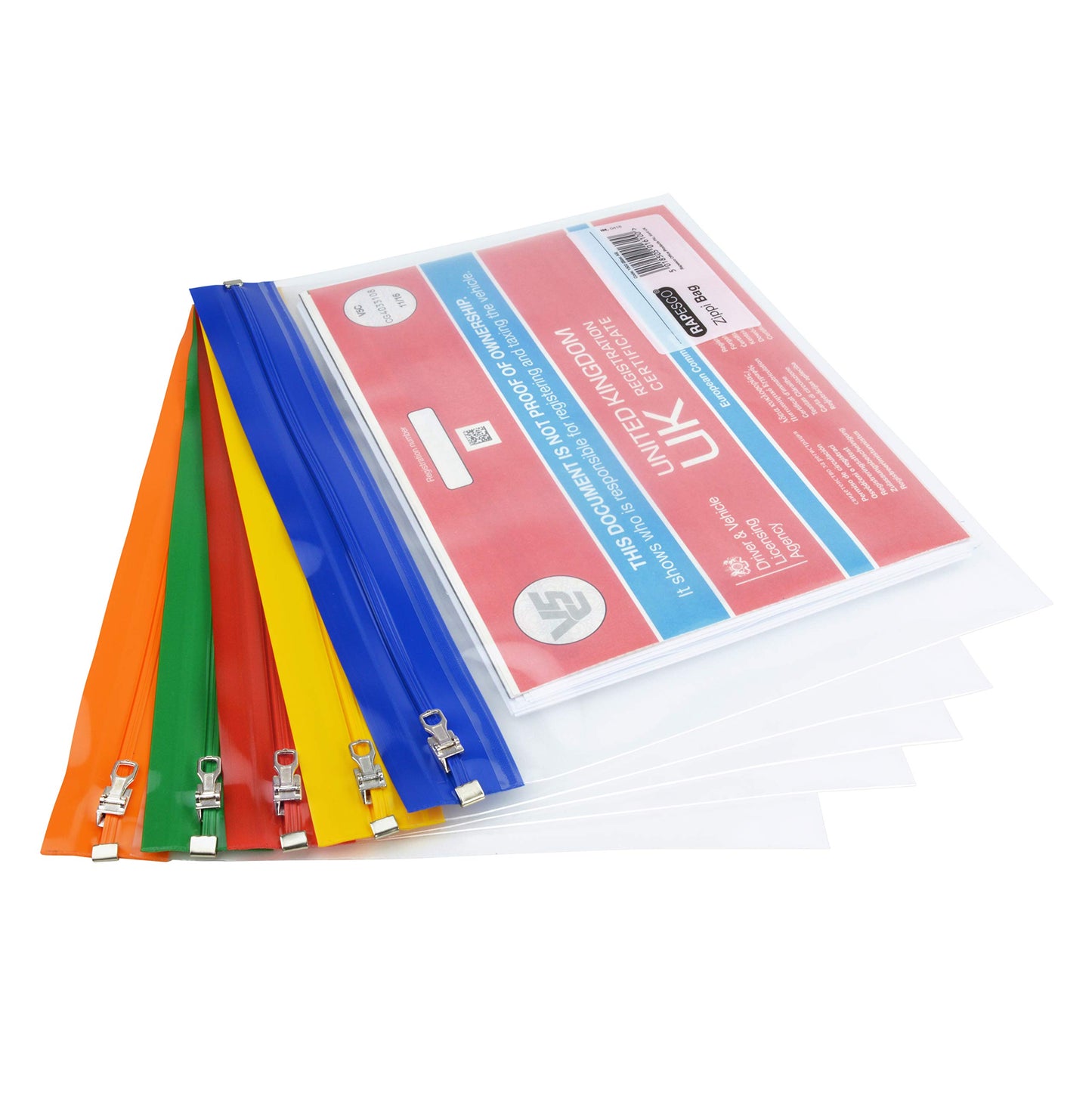 Rapesco 1503 Zippi File A4+, Transparent with Assorted Strips, Pack of 5