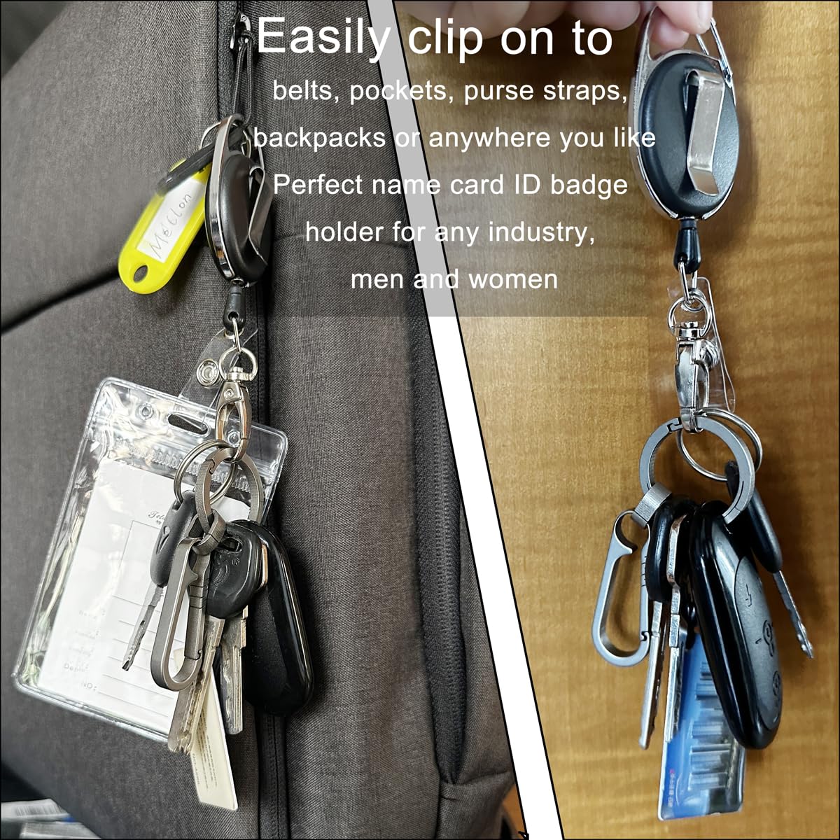 Retractable Badge Reel with Claw Clasp and Clip - 2 Pack