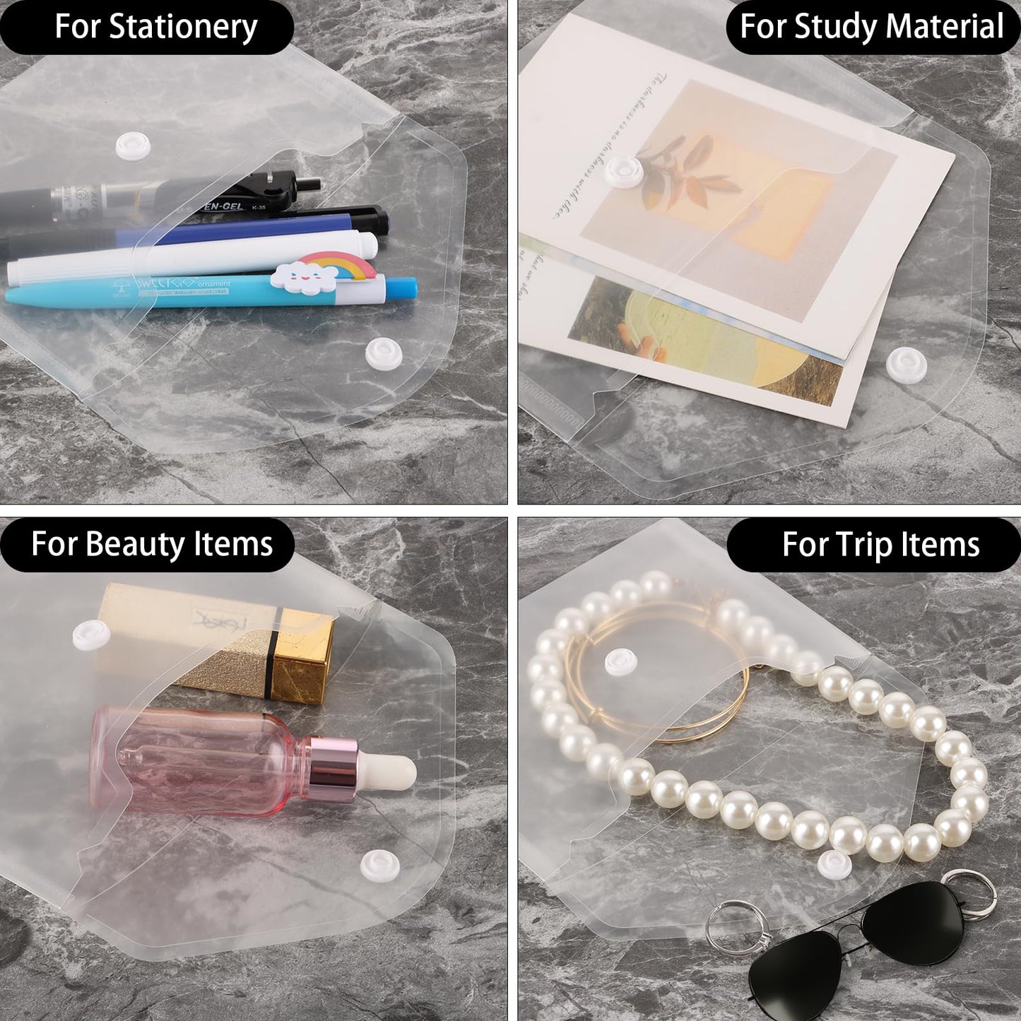 SHUESS 50 Pcs A6 Plastic Wallets - Clear Envelopes for Home & Office