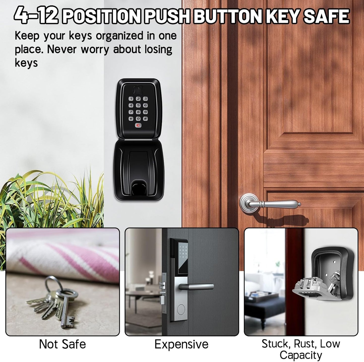 Wall Mounted Key Safe Box - 12-Digit Combination, Waterproof, Extra Large