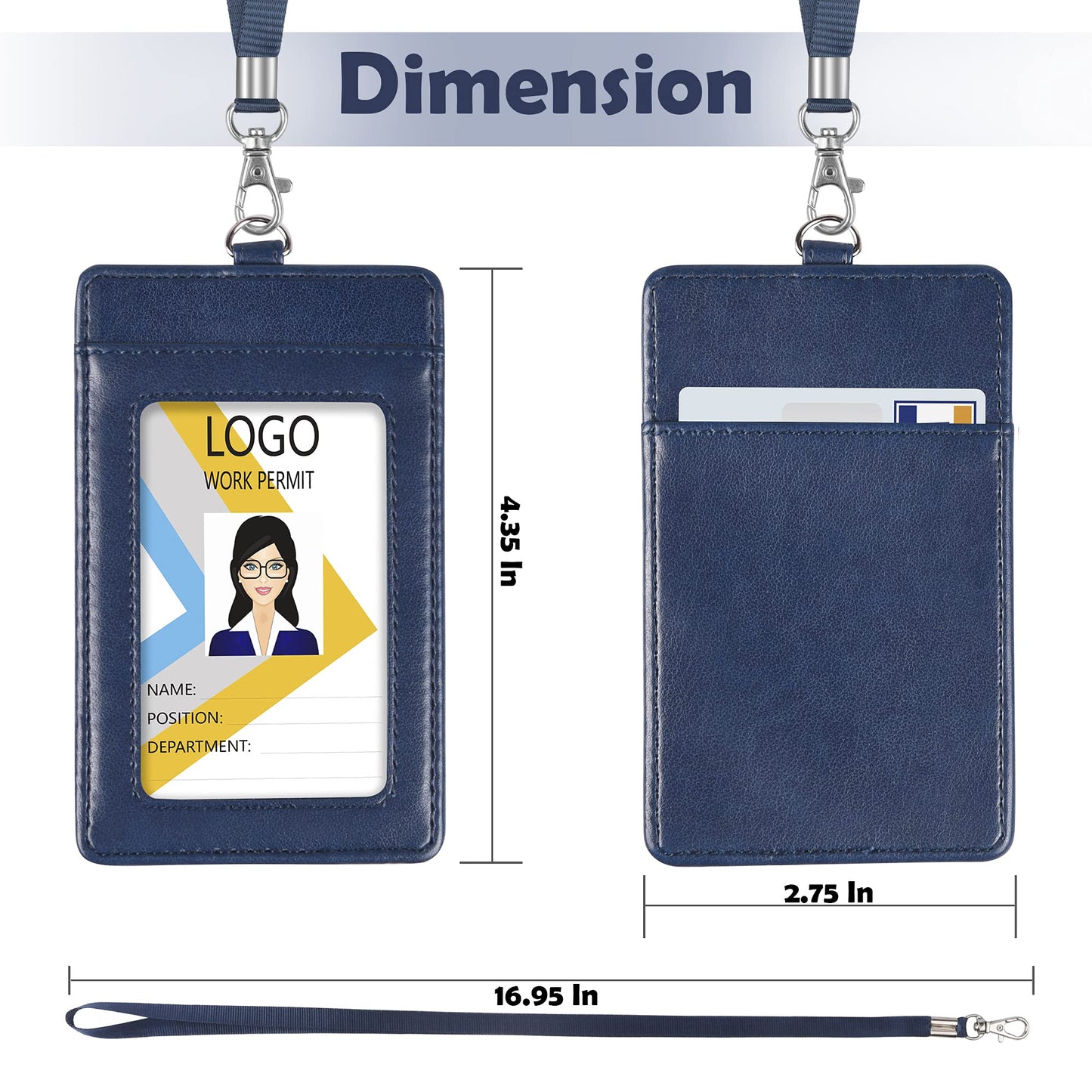 Vertical PU Leather ID Badge Holder with Lanyard - Black