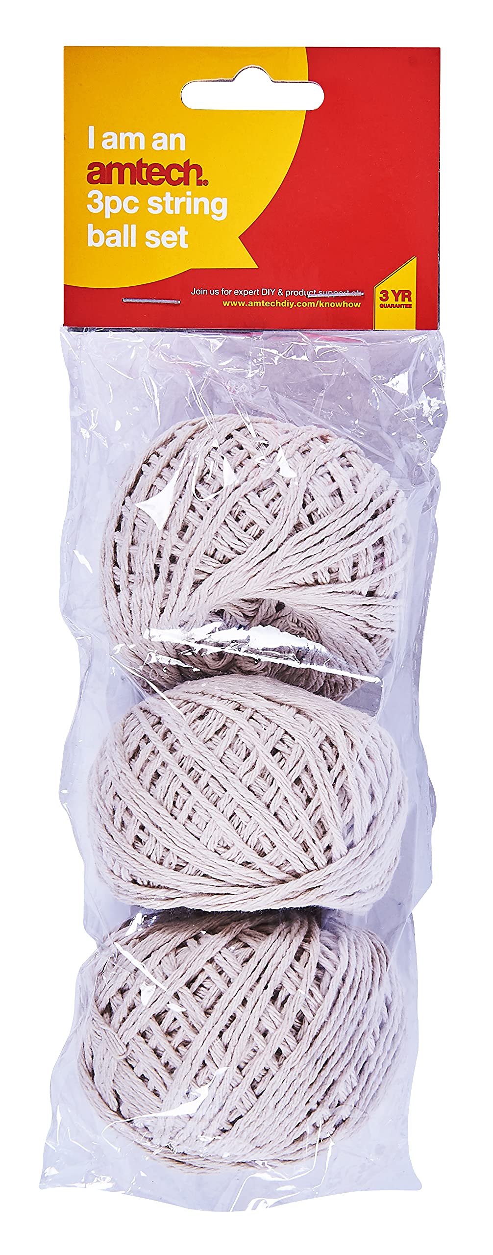 Amtech U5250 Ball of String for Craft, Home, Garden and Gift Wrap, White, 3 Pieces of 45 metre-CentralDepot247