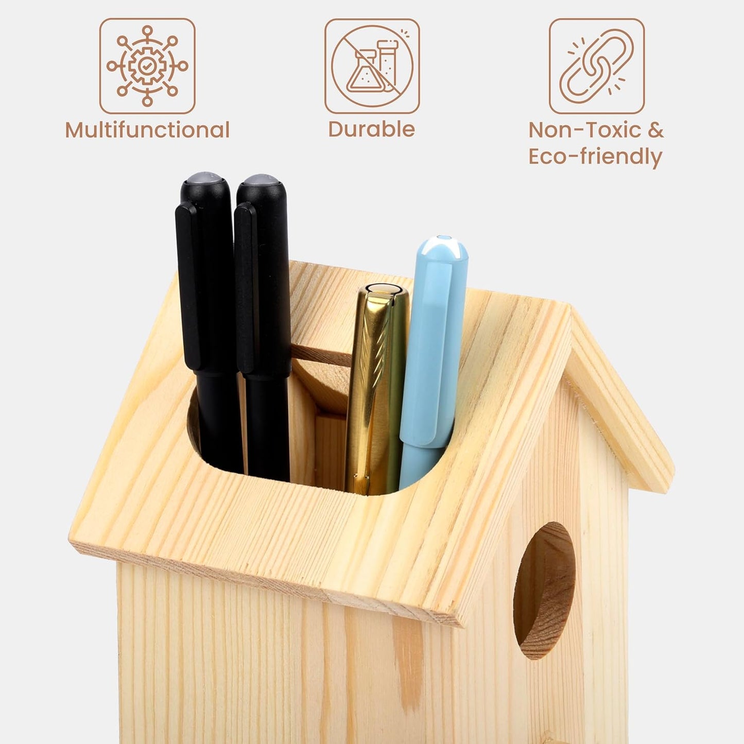 Wooden Birdhouse Pen & Pencil Holder for Desk - Organiser & Storage Pot-CentralDepot247