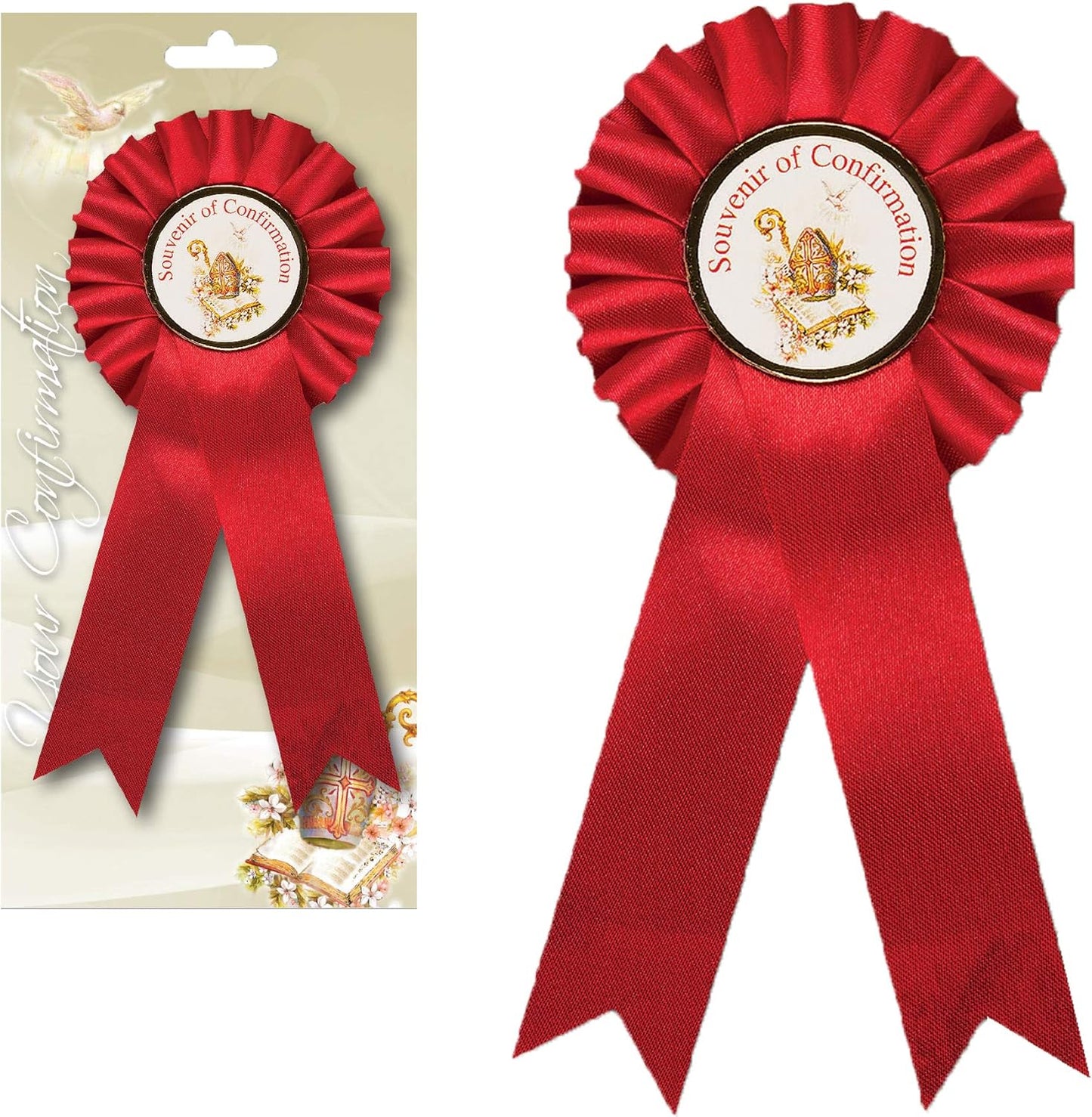 Red Rosette Badge Souvenir of Confirmation - F1903 0324