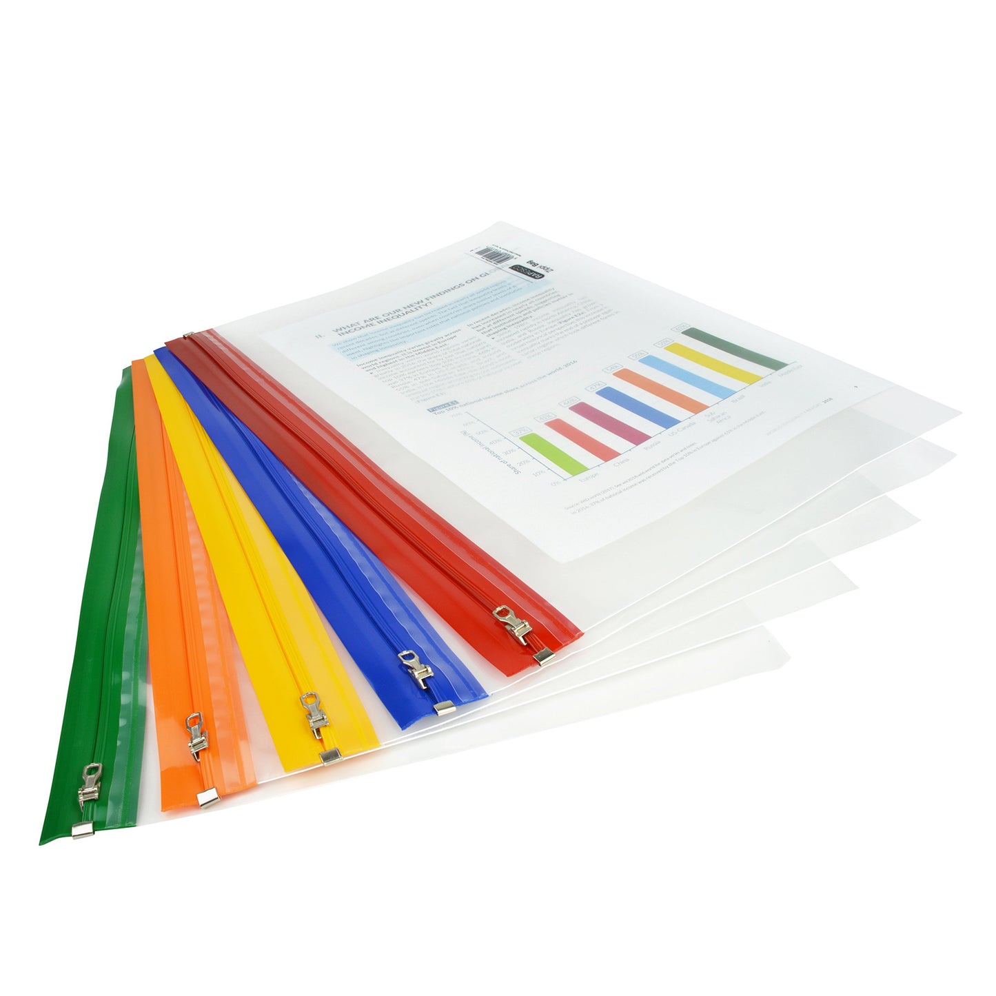 Rapesco 1503 Zippi File A4+, Transparent with Assorted Strips, Pack of 5