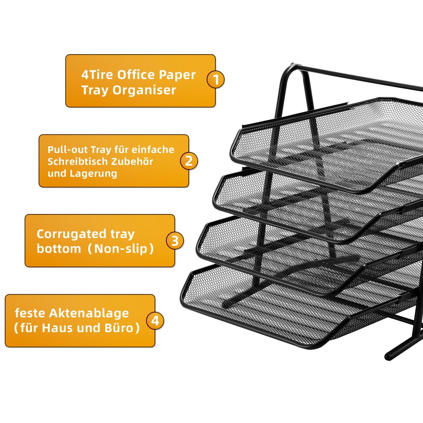 Stackable Desk Organizer and Letter Tray Organizer - 4-Tier Black-CentralDepot247