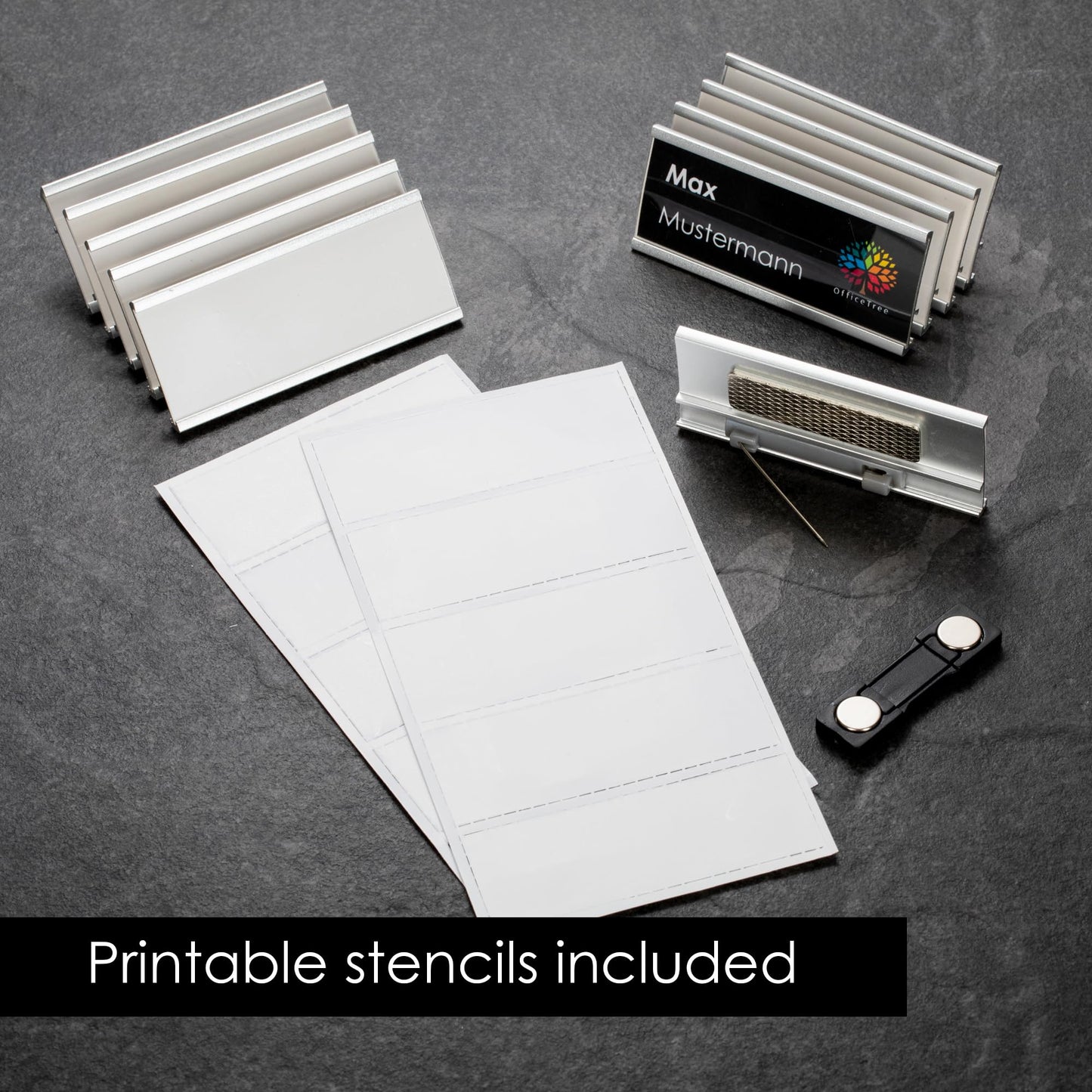 10 x Aluminium Name Badges with Magnet and Pin for Events