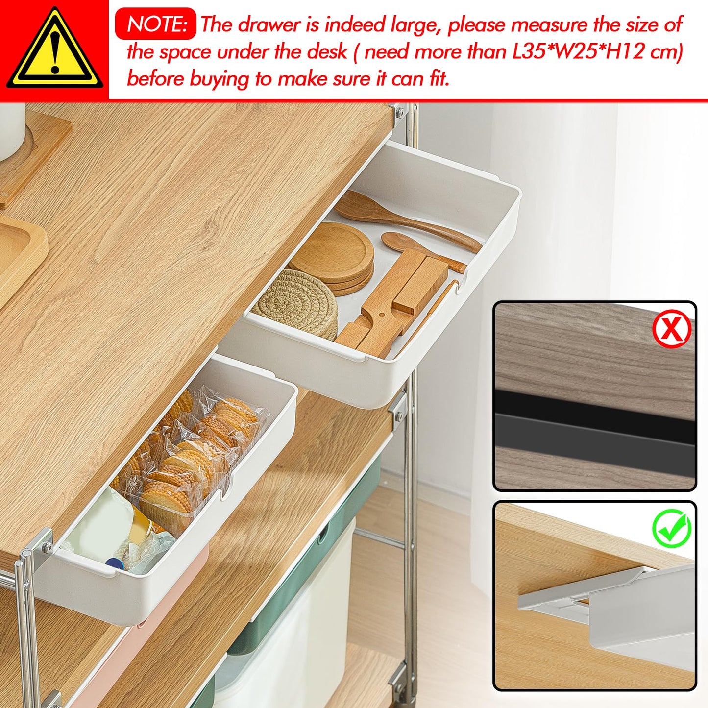 Under Desk Drawer Storage Organizer - Large Size White 2 Pack-CentralDepot247