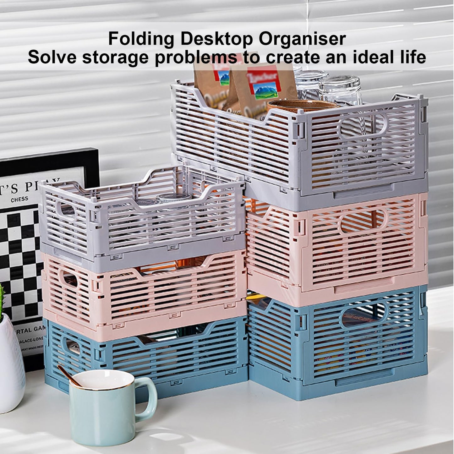 Stackable Storage Baskets - Pack of 6 Pastel Folding Crates-CentralDepot247