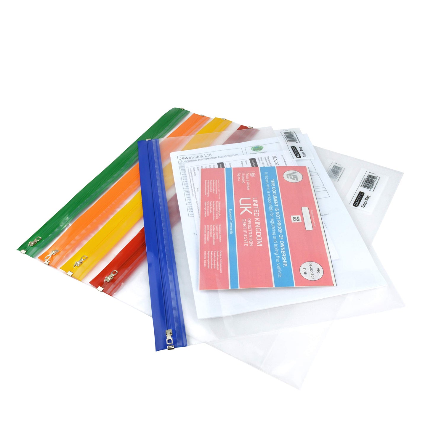 Rapesco 1503 Zippi File A4+, Transparent with Assorted Strips, Pack of 5