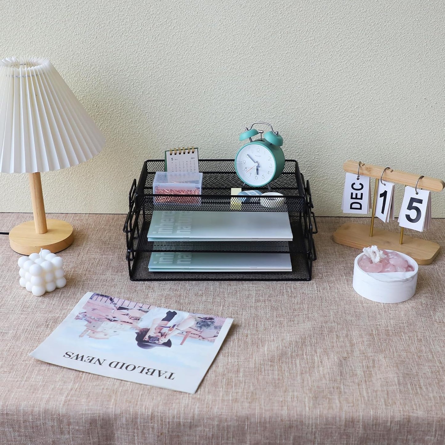 Stackable 2-Tier Metal Desk Organizer Tray with Top Holder-CentralDepot247