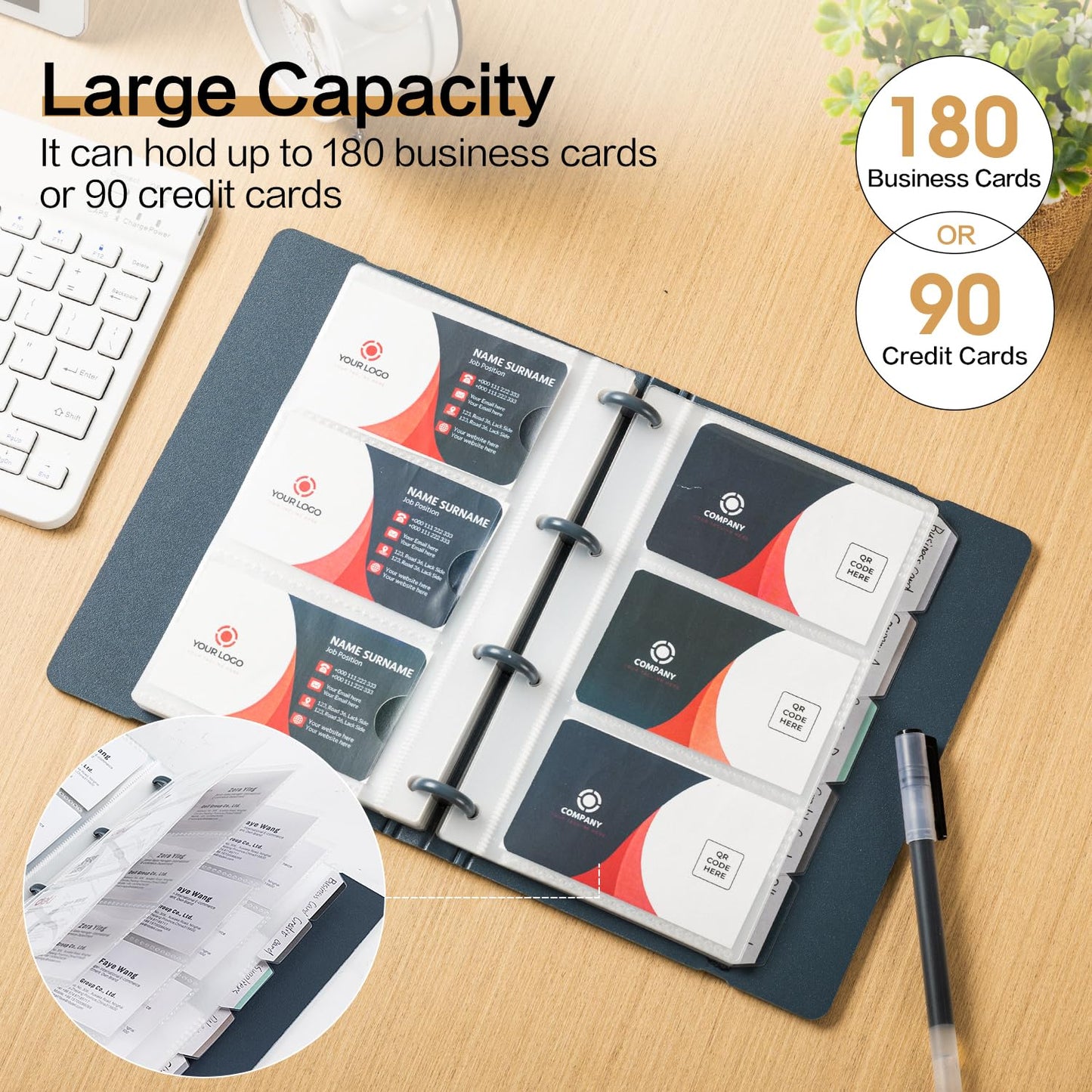 Portable Business Card Holder - Organizes 180 Cards, Black-CentralDepot247
