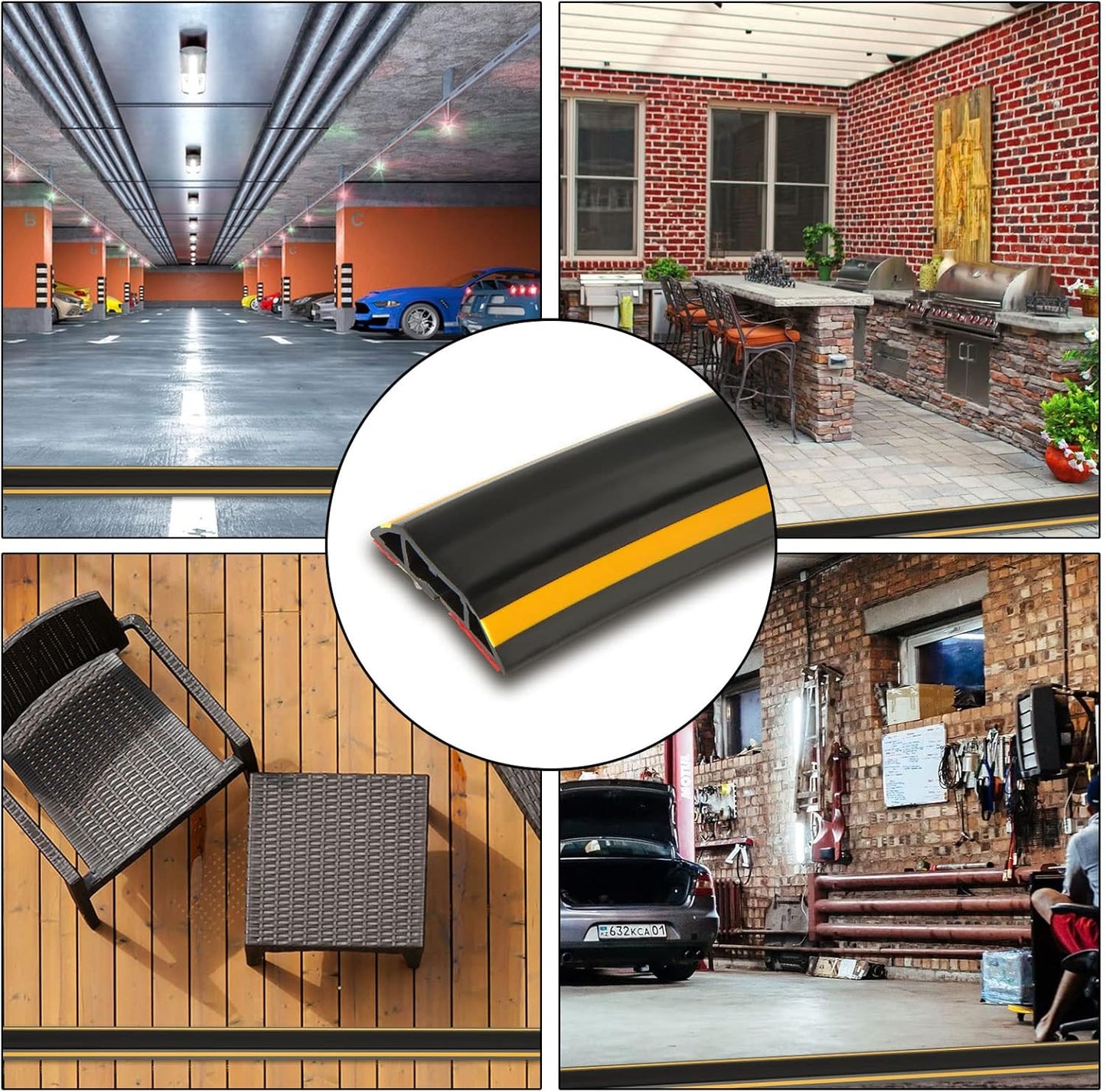 Self-Adhesive Floor Cable Protector - 3M Black Rubber with Yellow Line-CentralDepot247