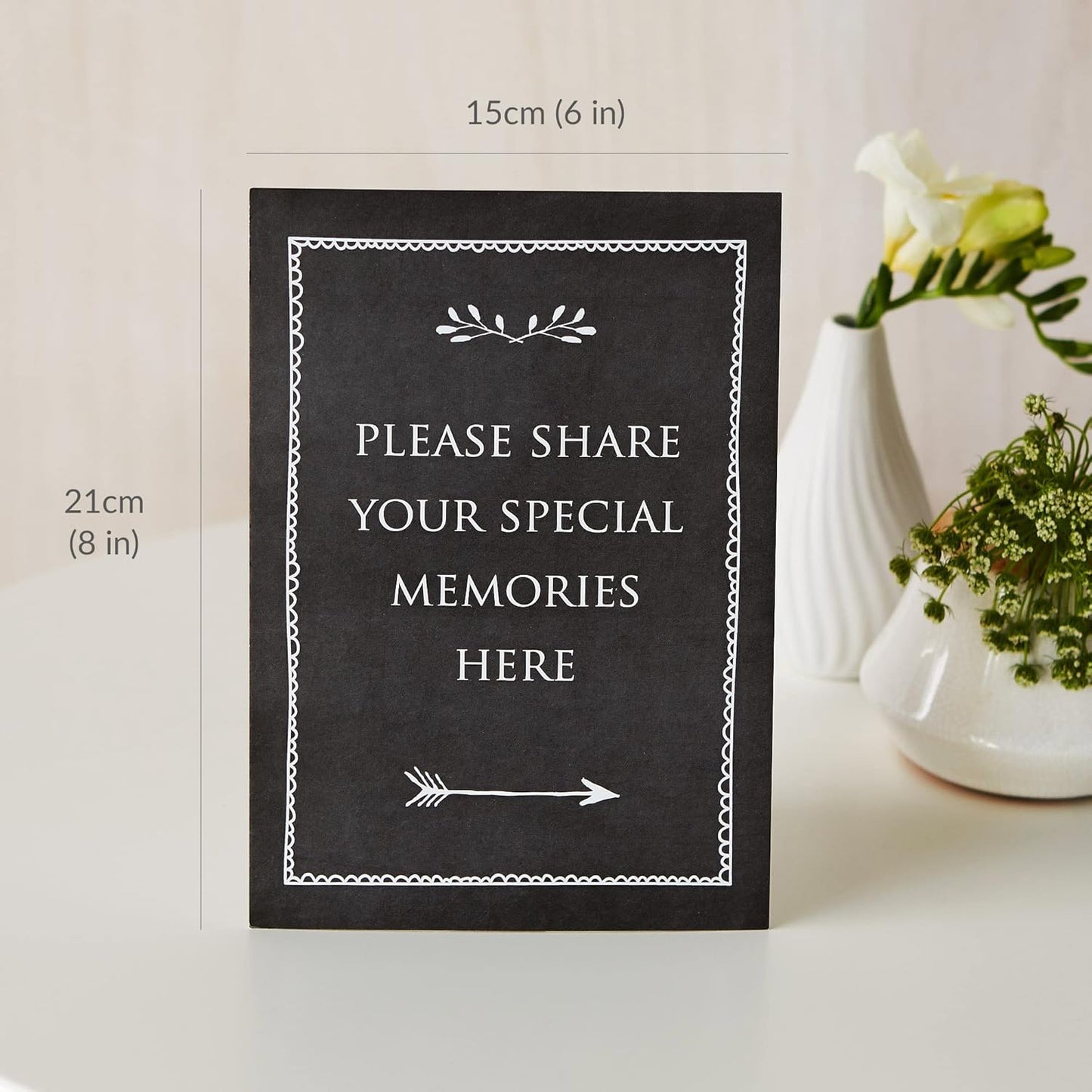 Set of 2 Card Signs 'Memory Table' & 'Share Your Memories' - Black