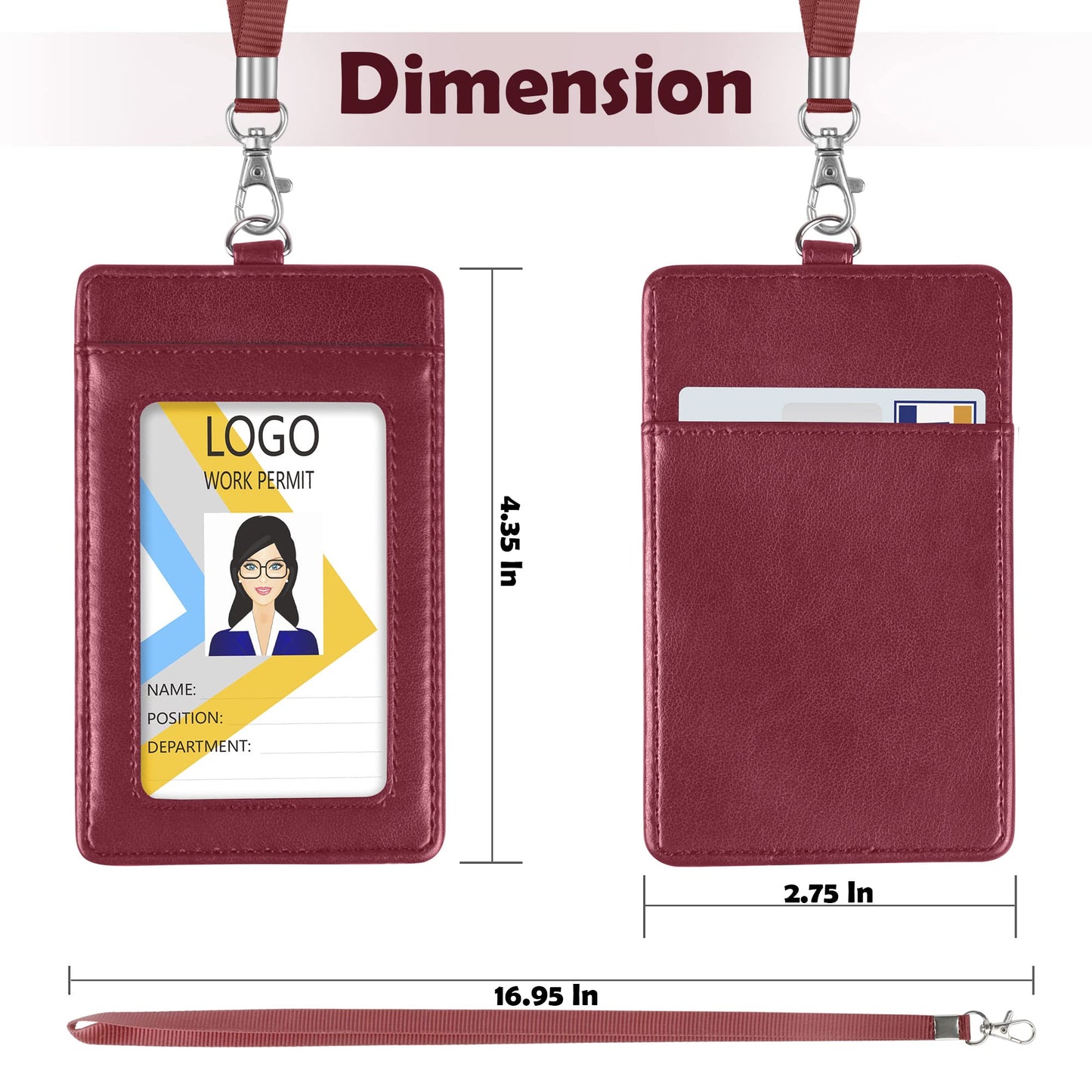 Vertical PU Leather ID Badge Holder with Lanyard - Black