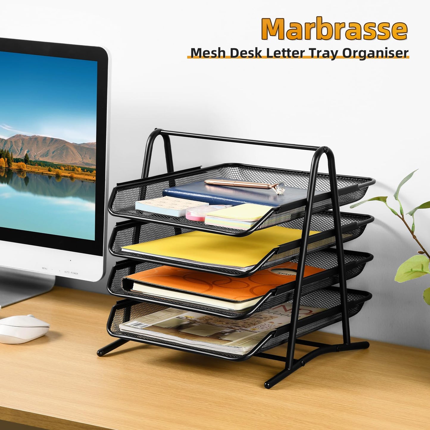 Stackable Desk Organizer and Letter Tray Organizer - 4-Tier Black-CentralDepot247