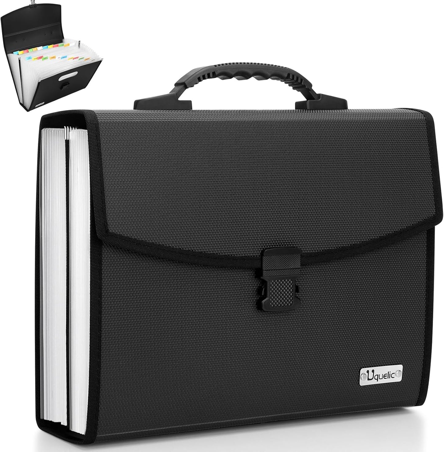 Uquelic Expanding File Folder 26 Pockets - Durable with Ergonomic Handle